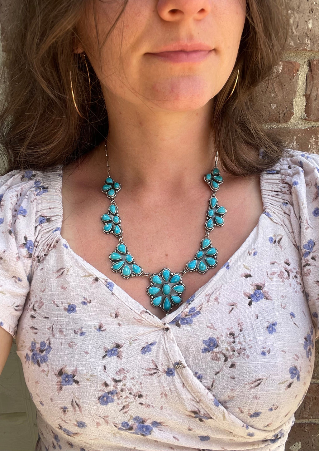 Kingman Turquoise Flower Necklace | 925 Sterling Silver G398
