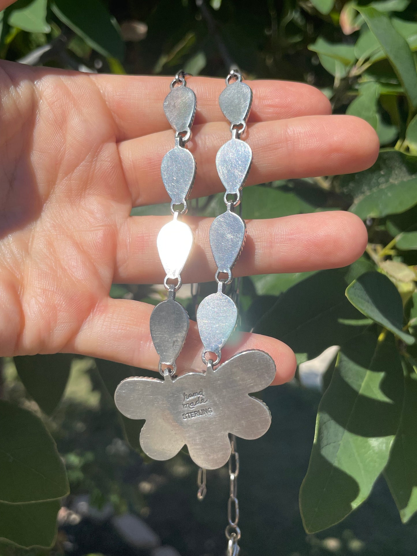 Kingman Turquoise Flower Lariat Necklace | Sterling Silver D133