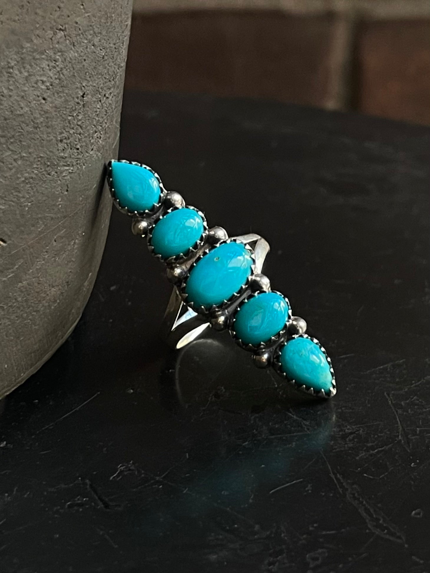 Kingman Turquoise Row Ring Size 8.5 | 925 Sterling Silver G587
