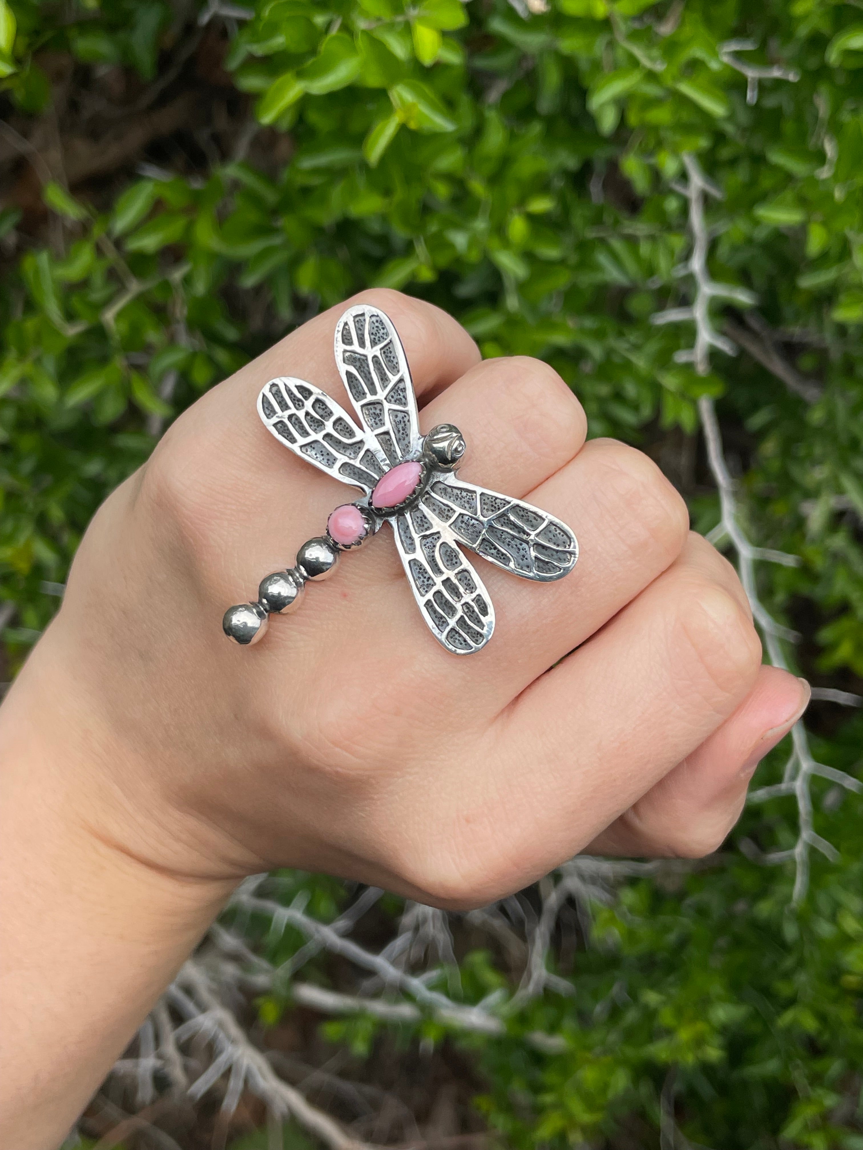 Pink Conch Dragonfly Ring Size 6 | 925 Sterling Silver B639