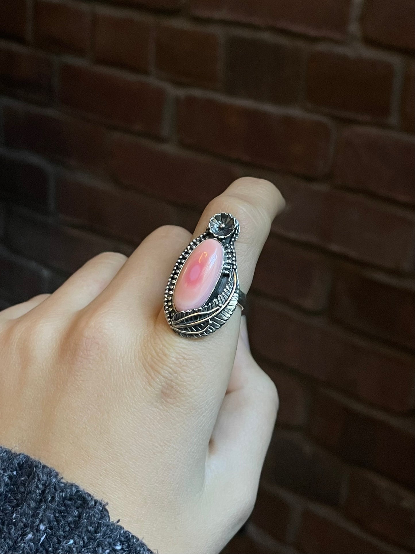 Pink Conch Floral Ring Size 8.5 | 925 Sterling Silver C577