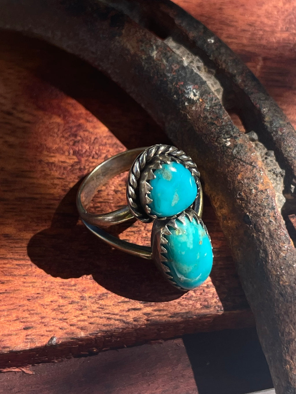 Turquoise Double Stone Ring | 925 Sterling Silver | Size 6.5 D367
