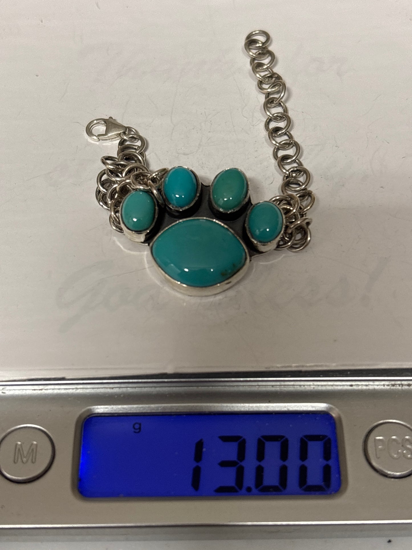 Kingman Turquoise Paw Bracelet | 925 Sterling Silver E101