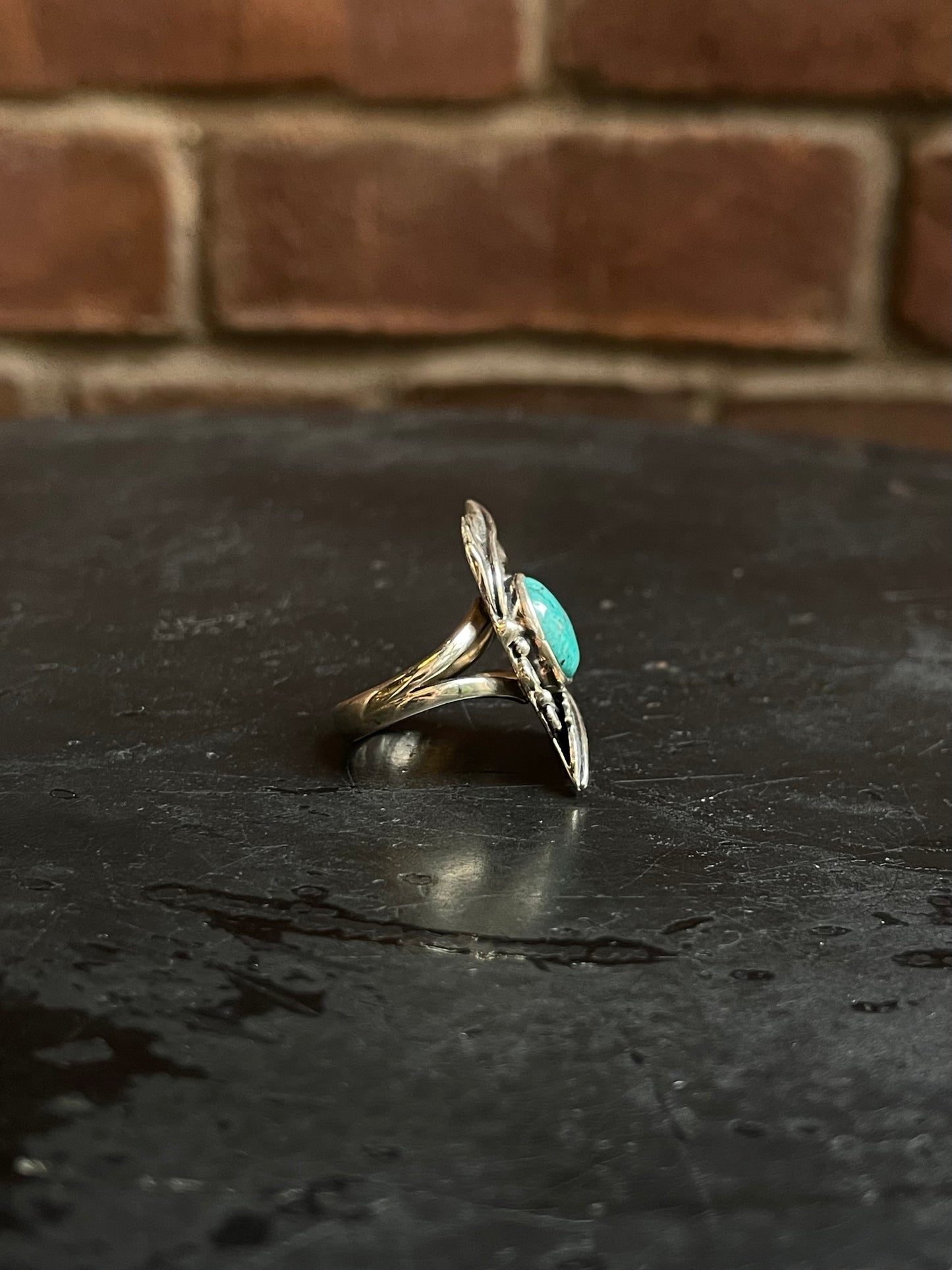 Kingman Turquoise Feather Ring Size 5.75 | 925 Sterling Silver Southwest E167