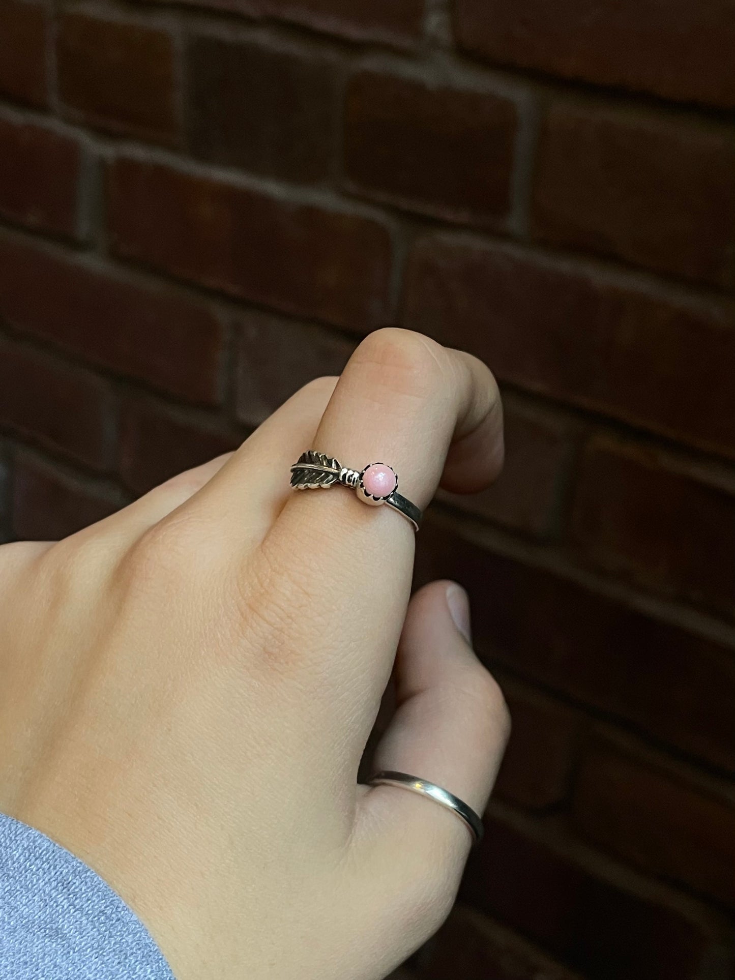 Pink Conch Feather Ring | Sterling Silver 925 Size 8 C742