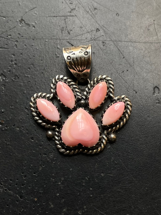 Pink Conch Heart Paw Pendant | 925 Sterling Silver E961