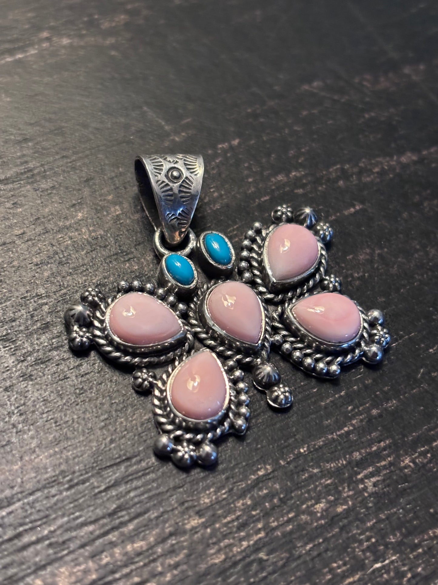 Pink Conch Turquoise Butterfly Pendant | 925 Sterling Silver A116