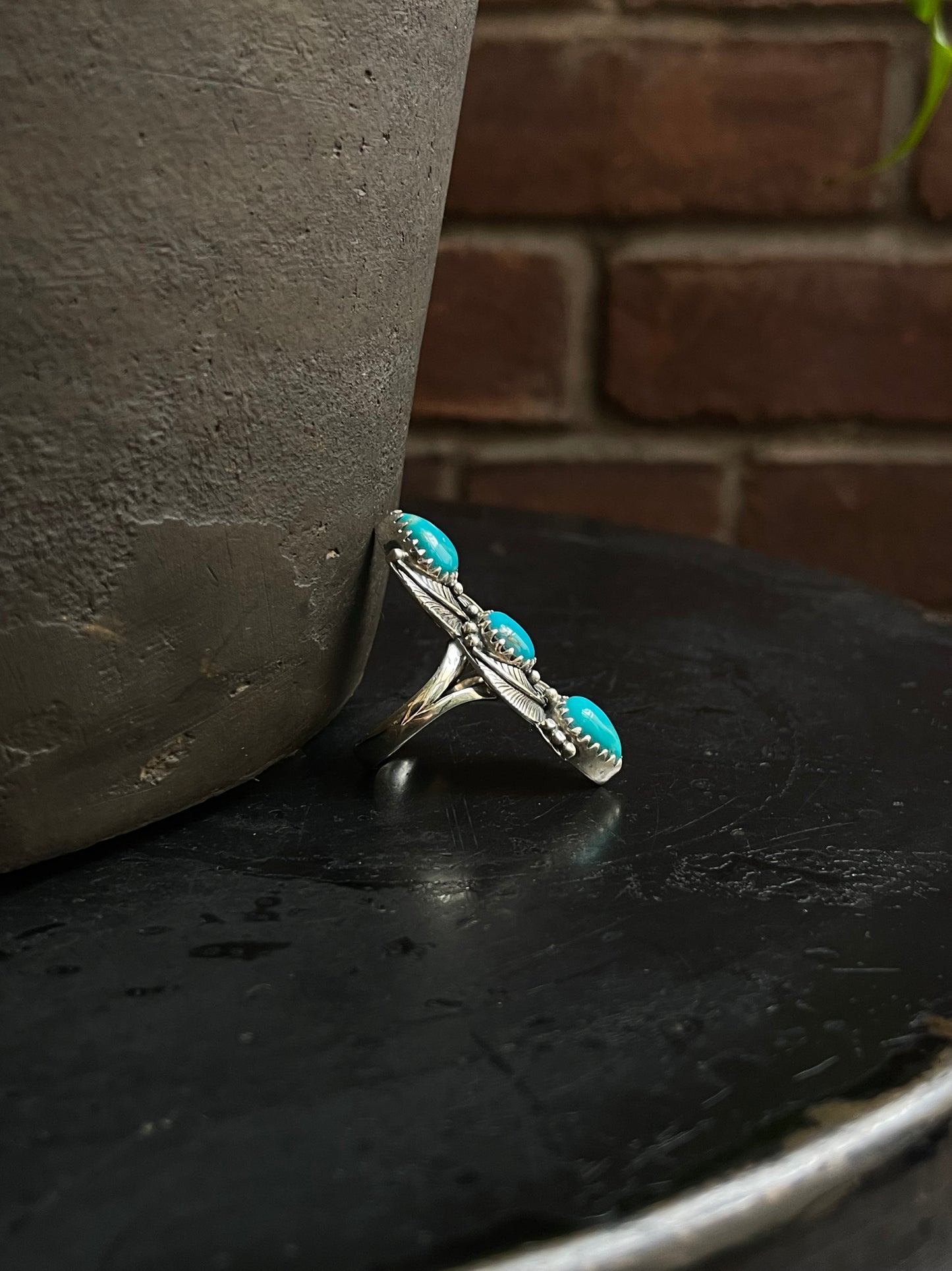 Kingman Turquoise Feather Ring Size 8 | 925 Sterling Silver Southwest E210