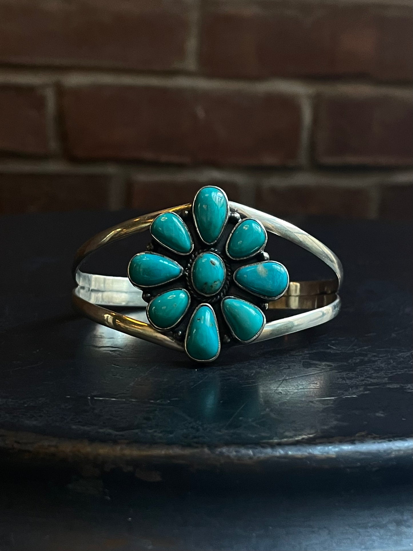 Kingman Turquoise Flower Cuff | 925 Sterling Silver E492