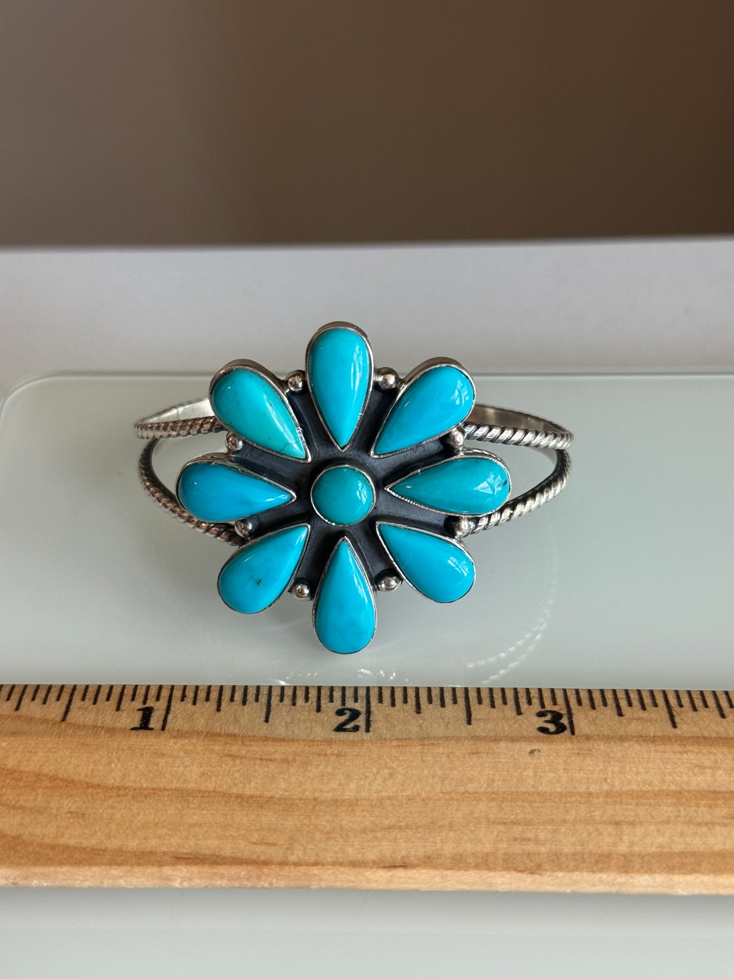 Kingman Turquoise Flower Cuff | Sterling Silver | A849