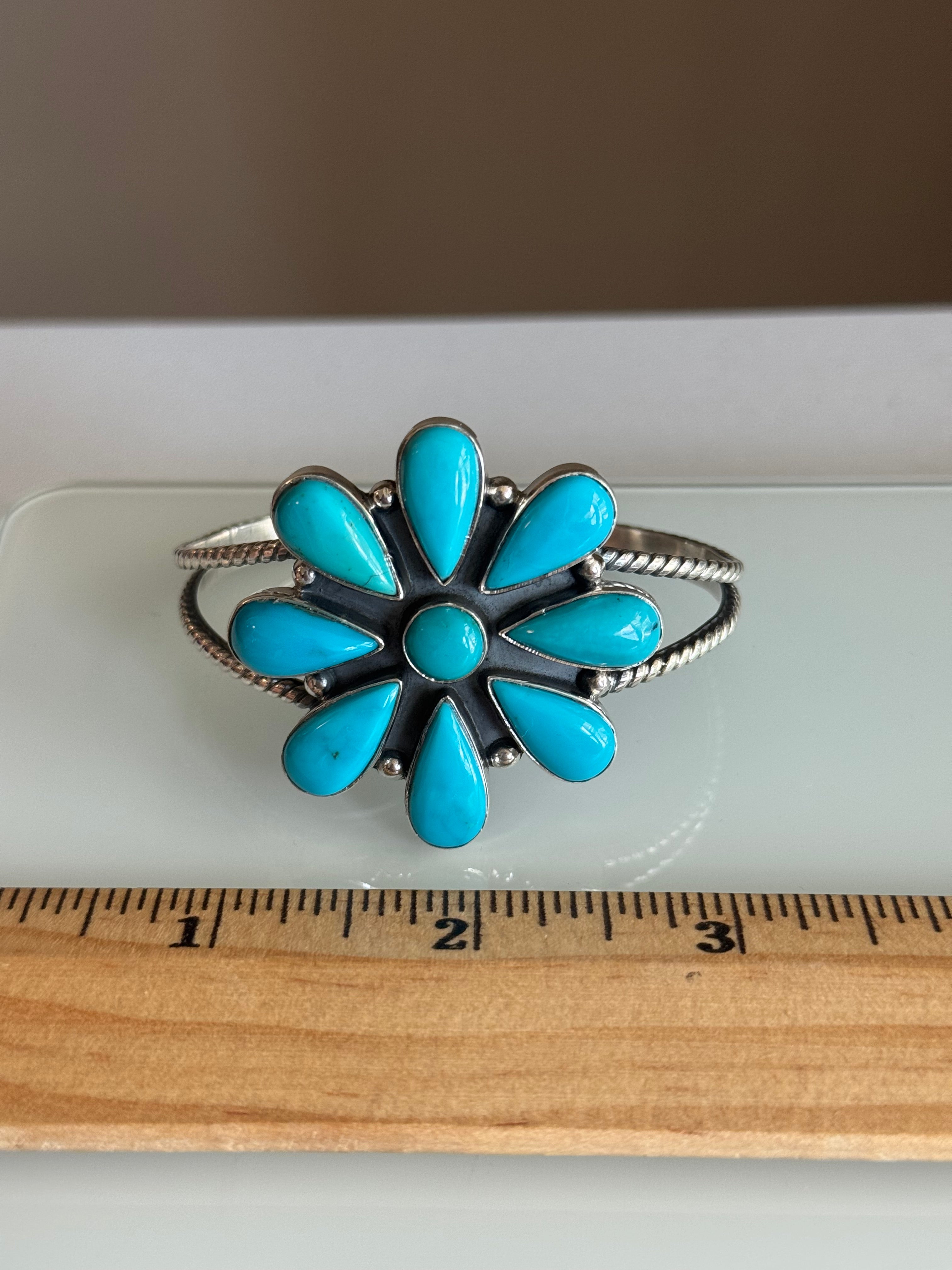 Kingman Turquoise Flower Cuff | Sterling Silver | A849
