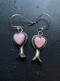 Pink Conch Squash Blossom Earrings | Heart Drop Hook E677