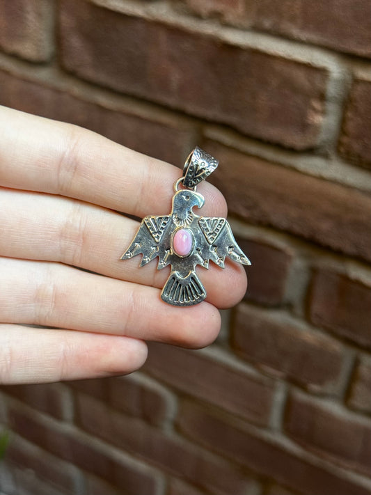 Pink Conch Thunderbird Pendant | 925 Sterling Silver C401