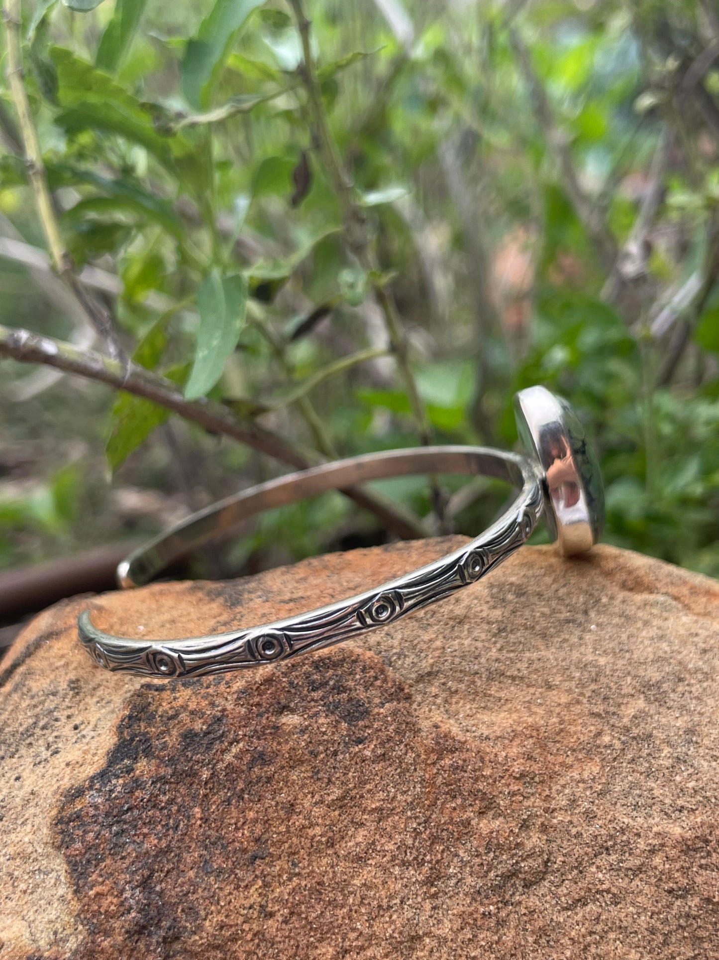 Green Turquoise Oval Cuff Bracelet | Sterling Silver 925 | B517