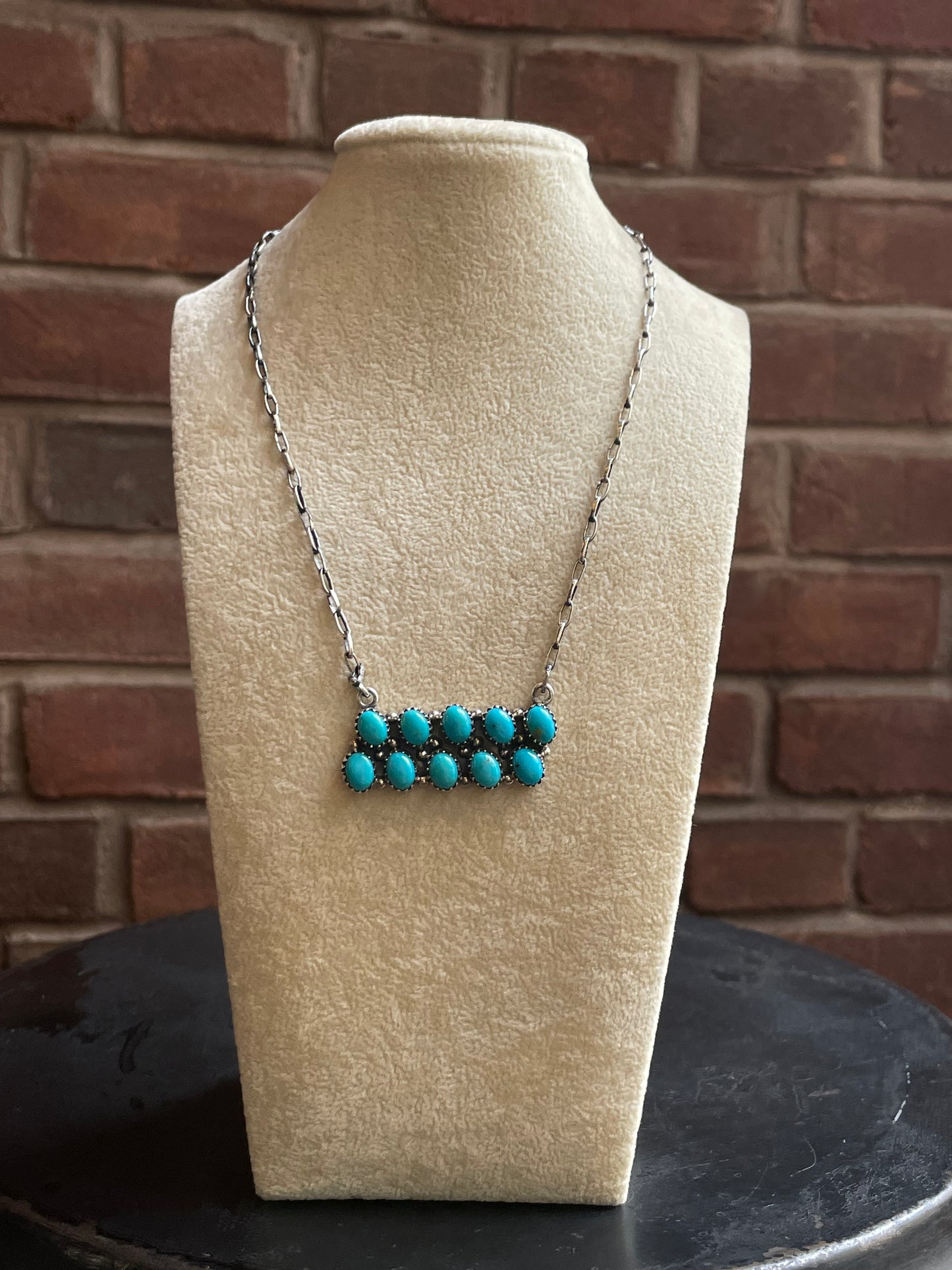 Kingman Turquoise Cluster Bar Necklace | 925 Sterling Silver E615