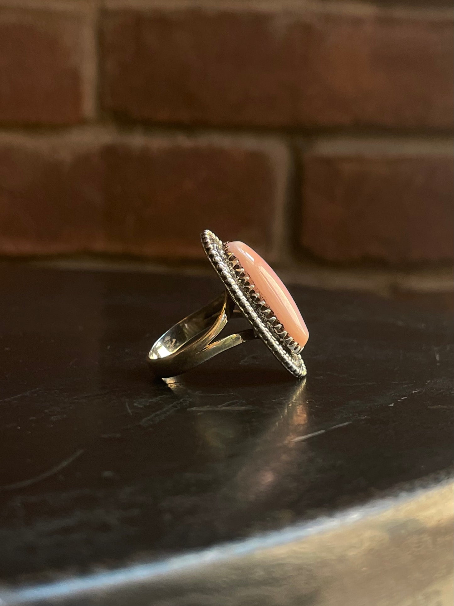 Pink Conch Oval Ring Size 8 | 925 Sterling Silver G523