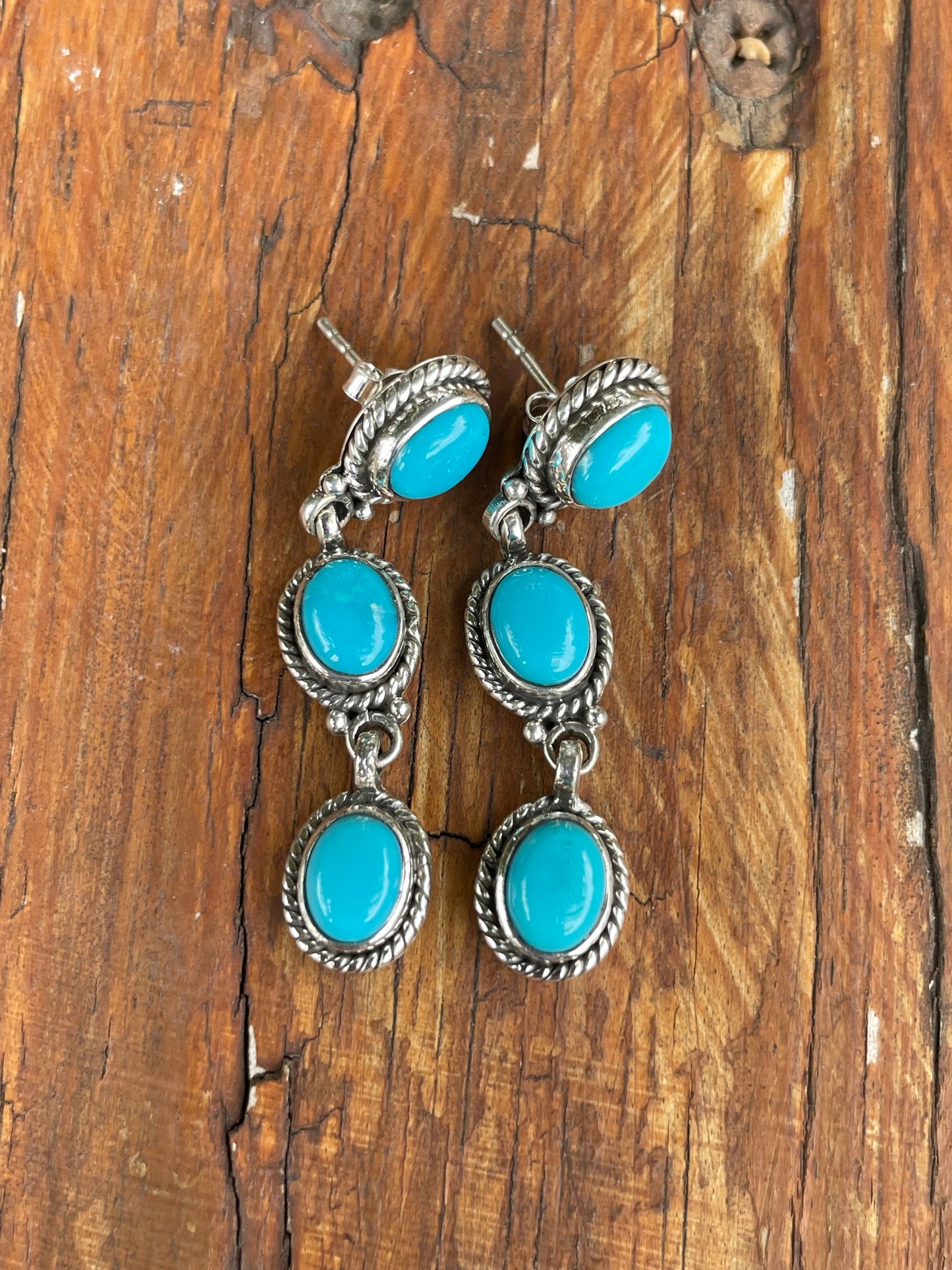Kingman Turquoise Drop Stud Earrings | 925 Sterling Silver B972