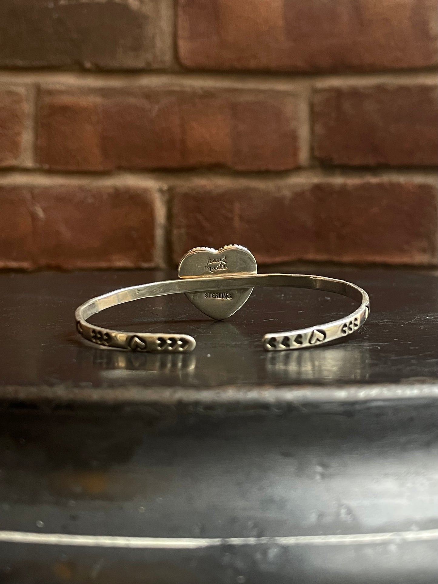 Pink Conch Heart Cuff | Stamped Heart Band | 925 Silver E693