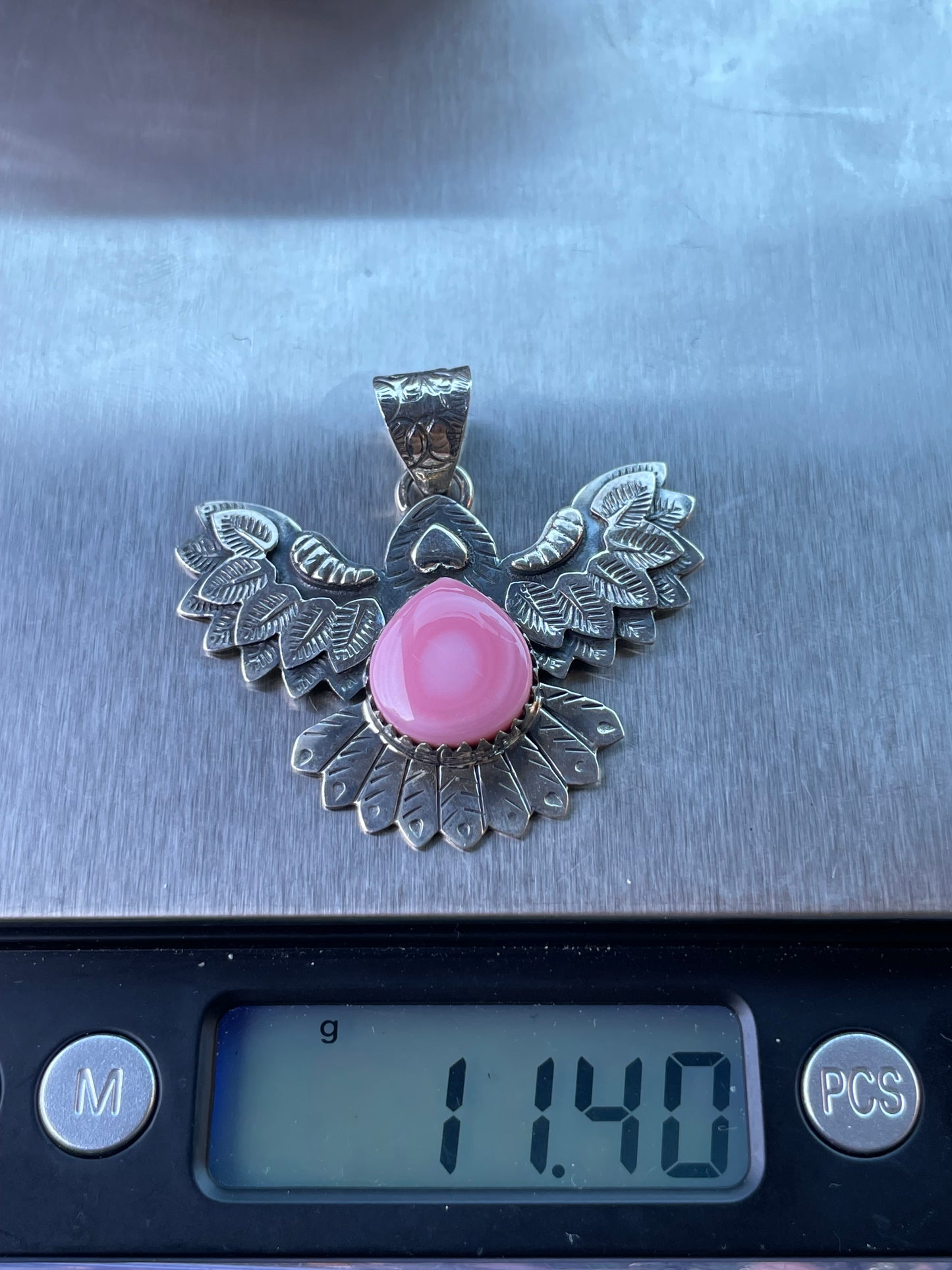 Pink Conch Thunderbird Pendant | Handcrafted Sterling Silver 925 B472