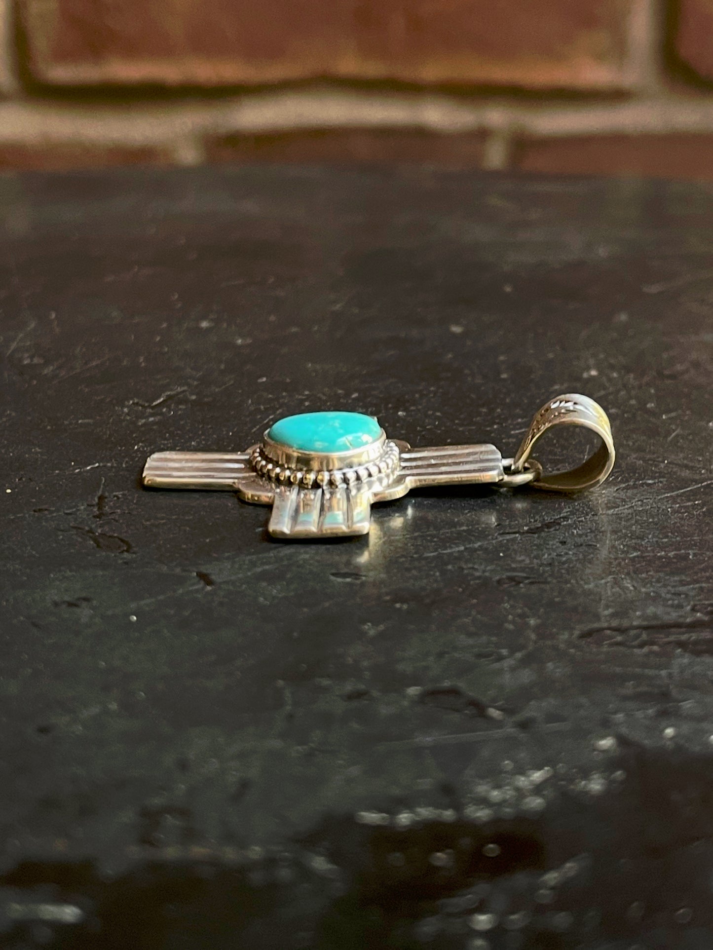 Kingman Turquoise Zia Cross Pendant | Sterling Silver G462
