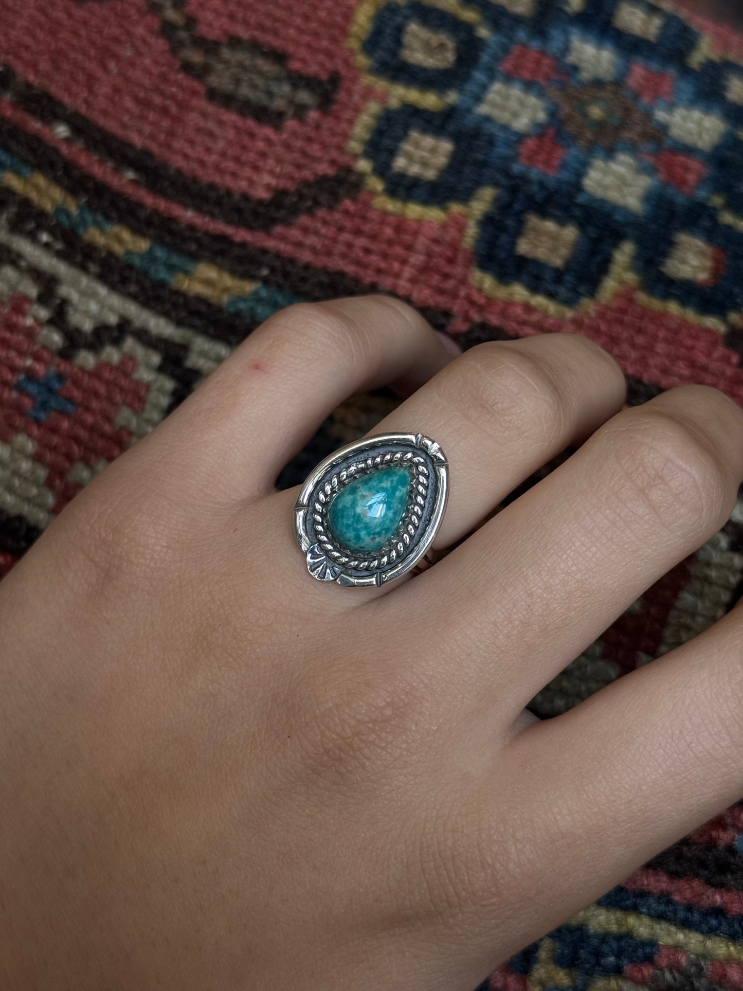Turquoise Teardrop Ring | Sterling Silver | Size 6 | C150