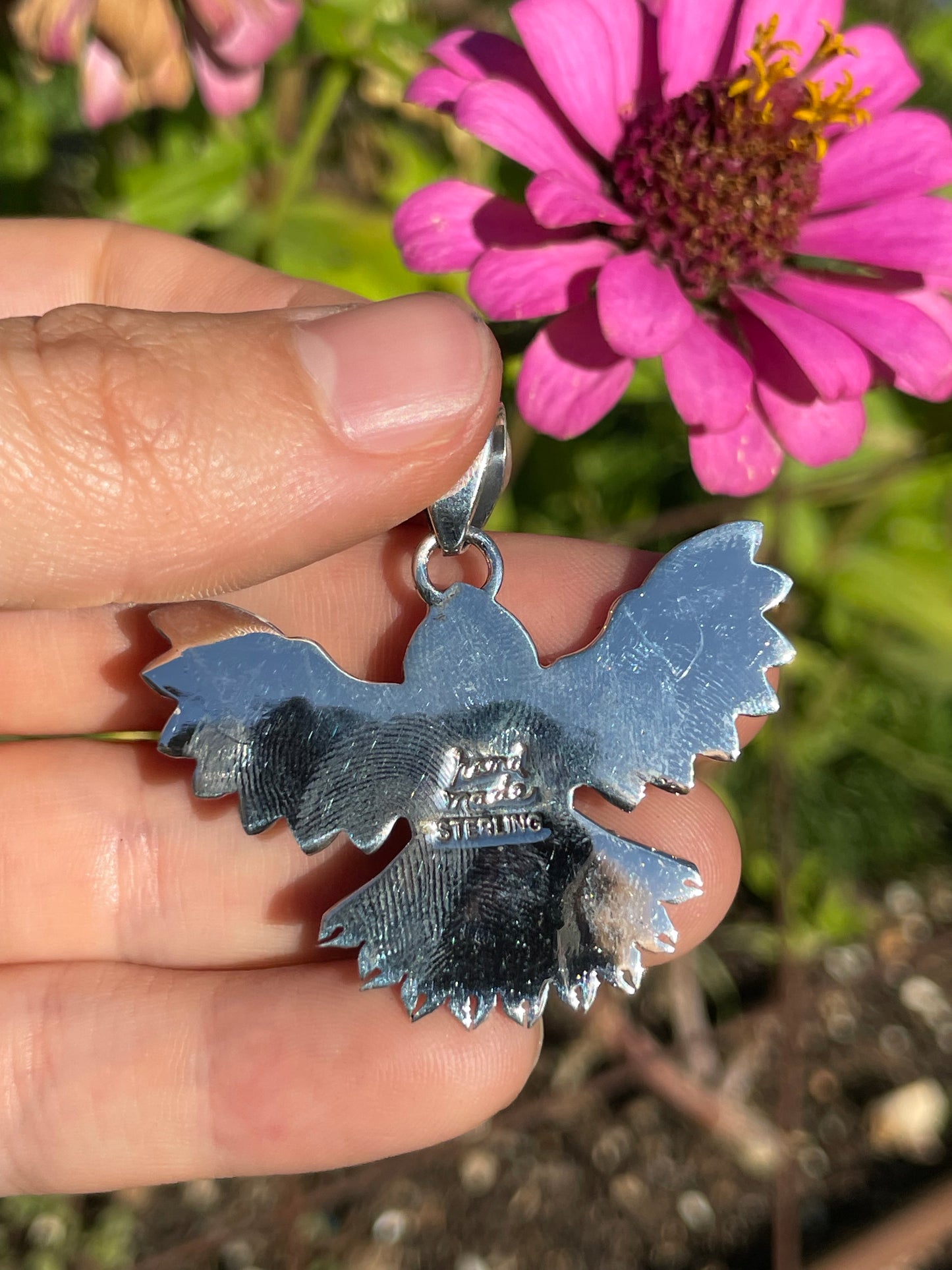 Pink Conch Thunderbird Pendant | Handcrafted Sterling Silver 925 B462