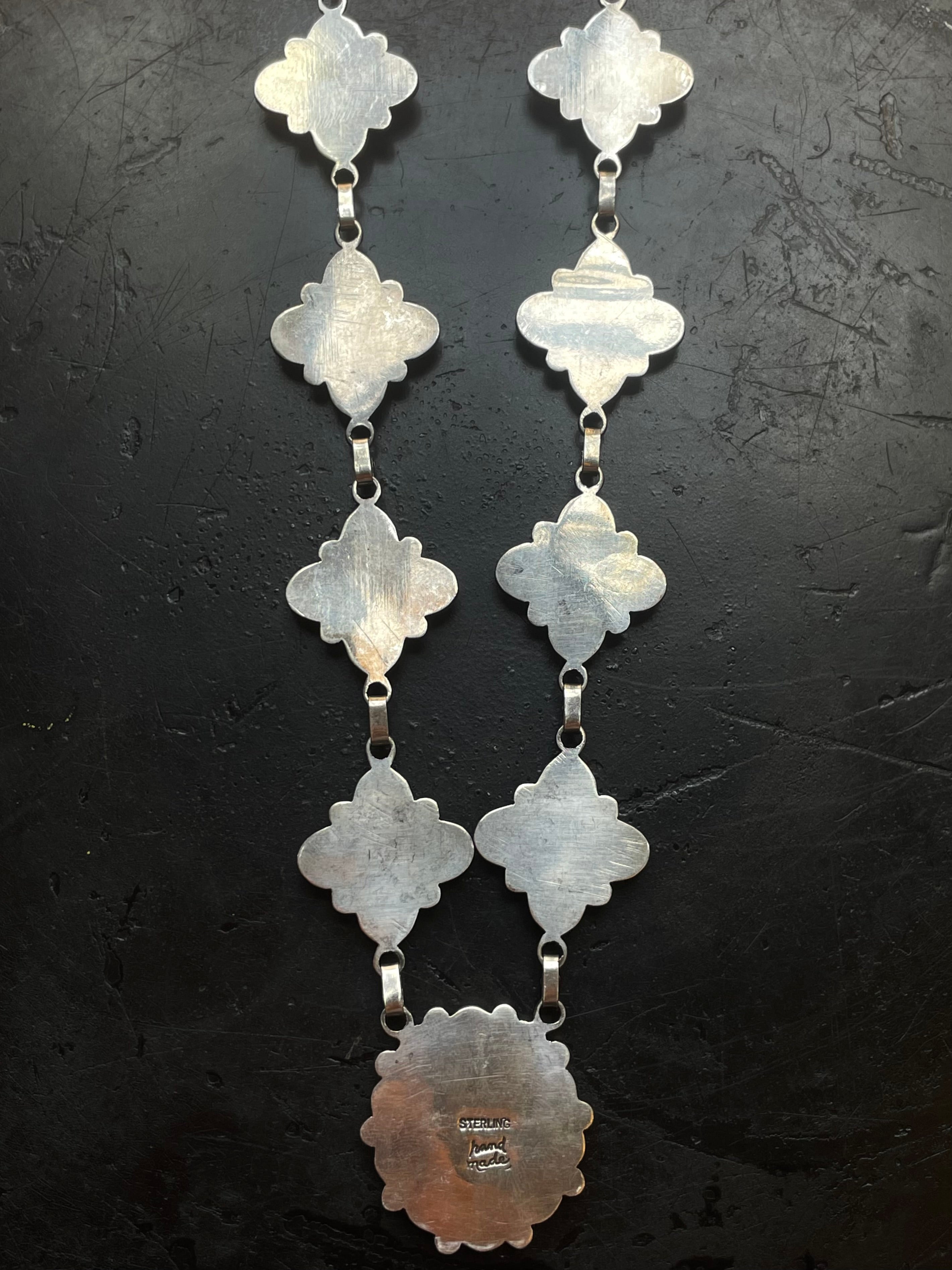 Kingman Turquoise Flower Cluster Lariat Necklace | 925 Sterling Silver G599