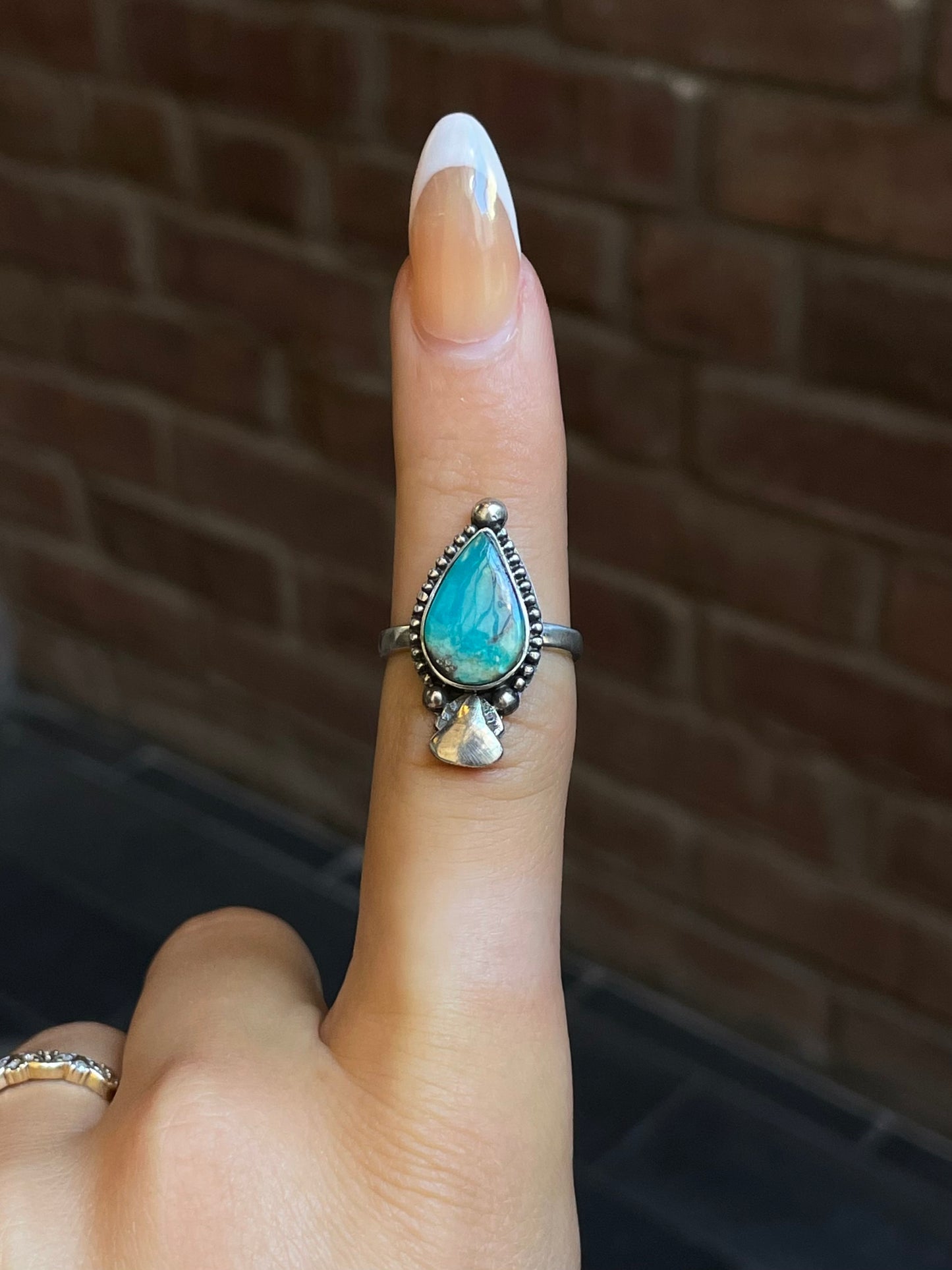 Turquoise Tear Drop Ring Size 7 | Sterling Silver E872