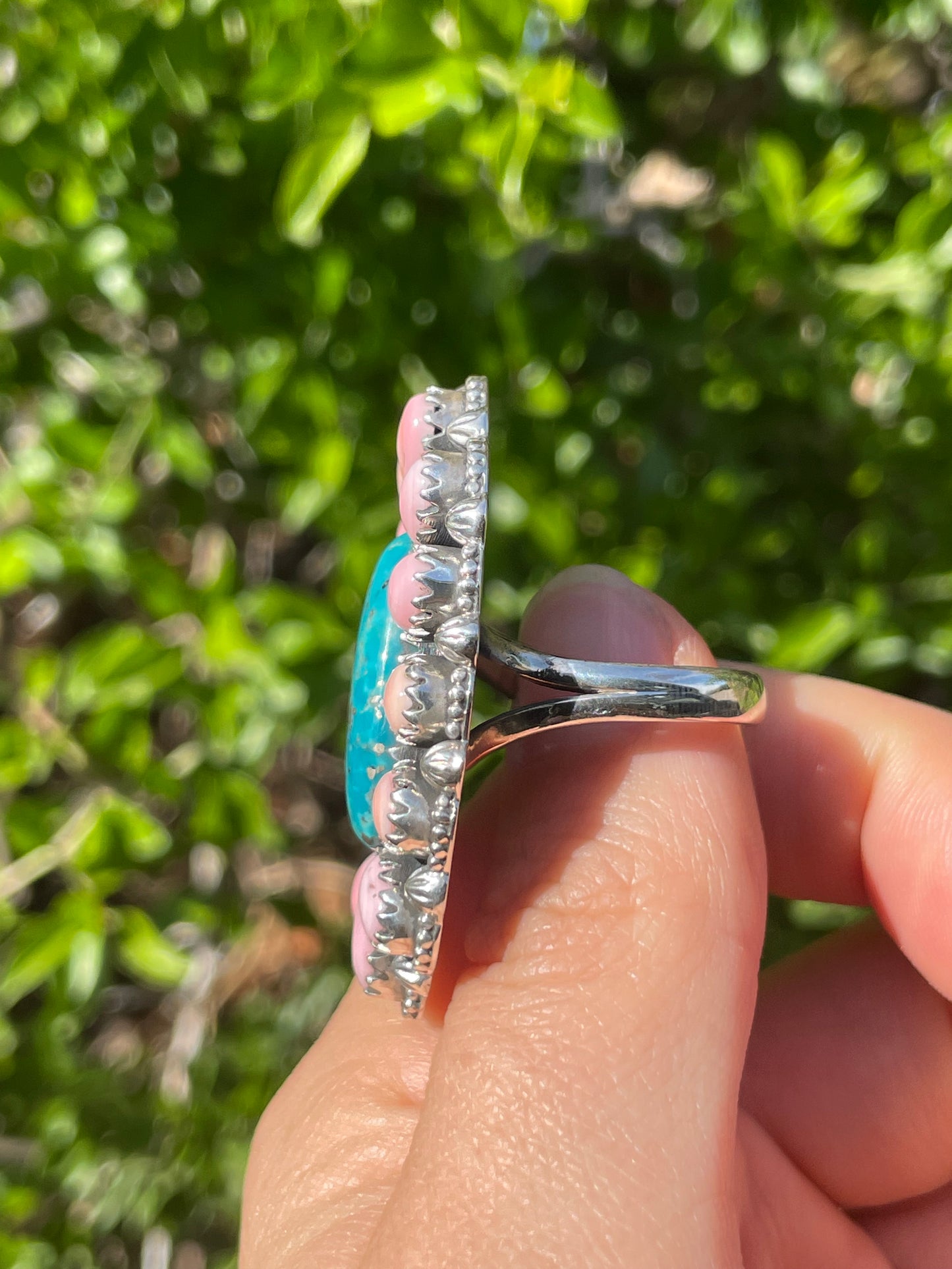 Turquoise & Pink Conch Ring Size 9 | 925 Sterling Silver B585