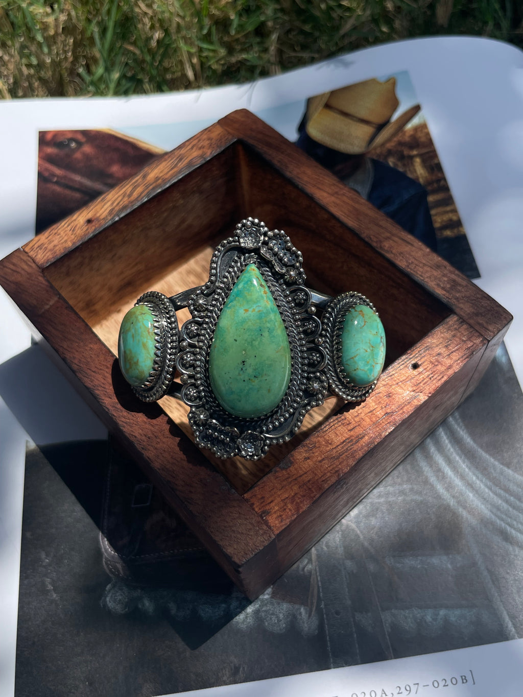 Turquoise Three Stone Cuff Bracelet | 925 Sterling Silver D255