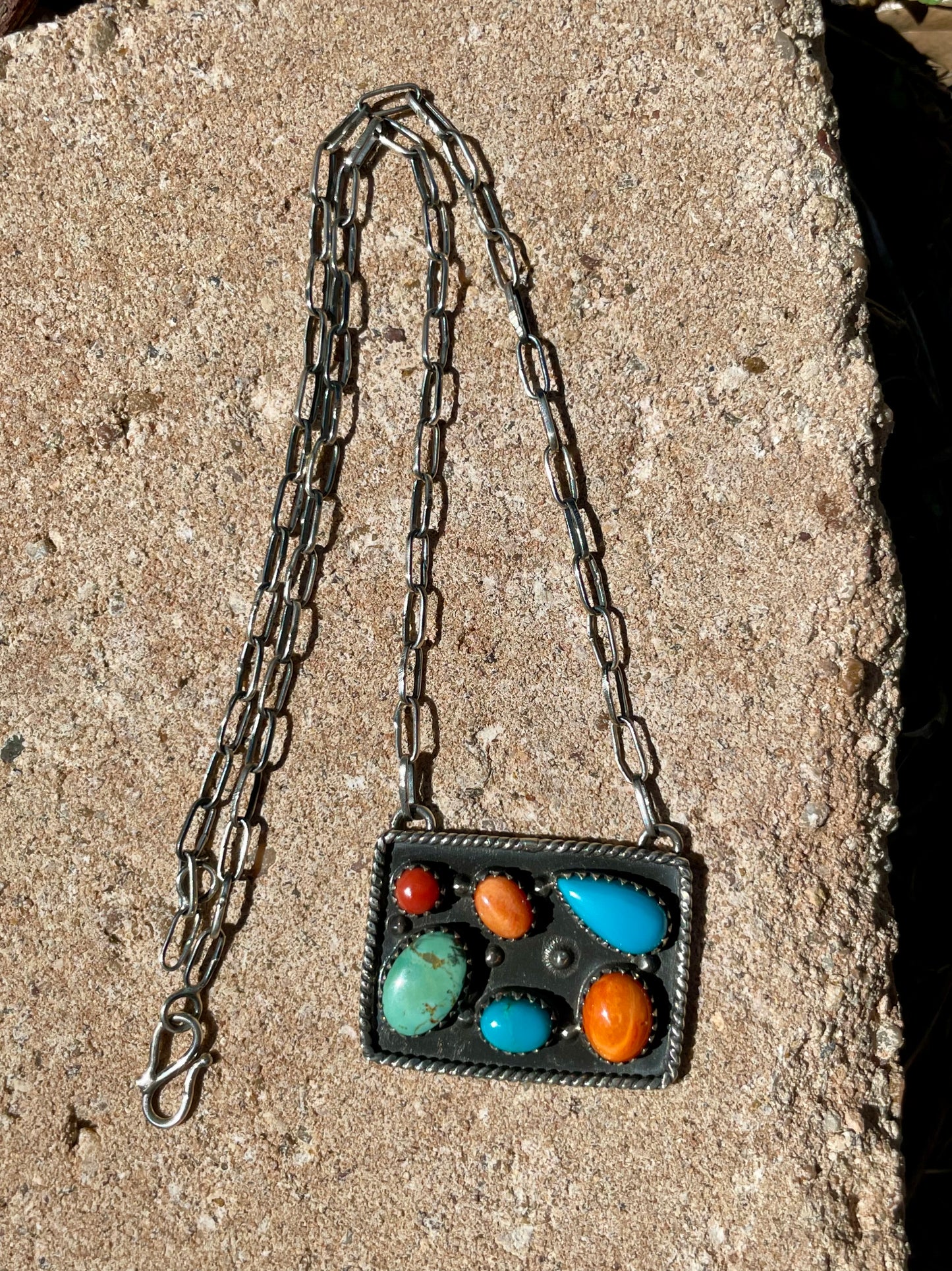 Multi Stone Rectangle Necklace | 925 Sterling Silver D136