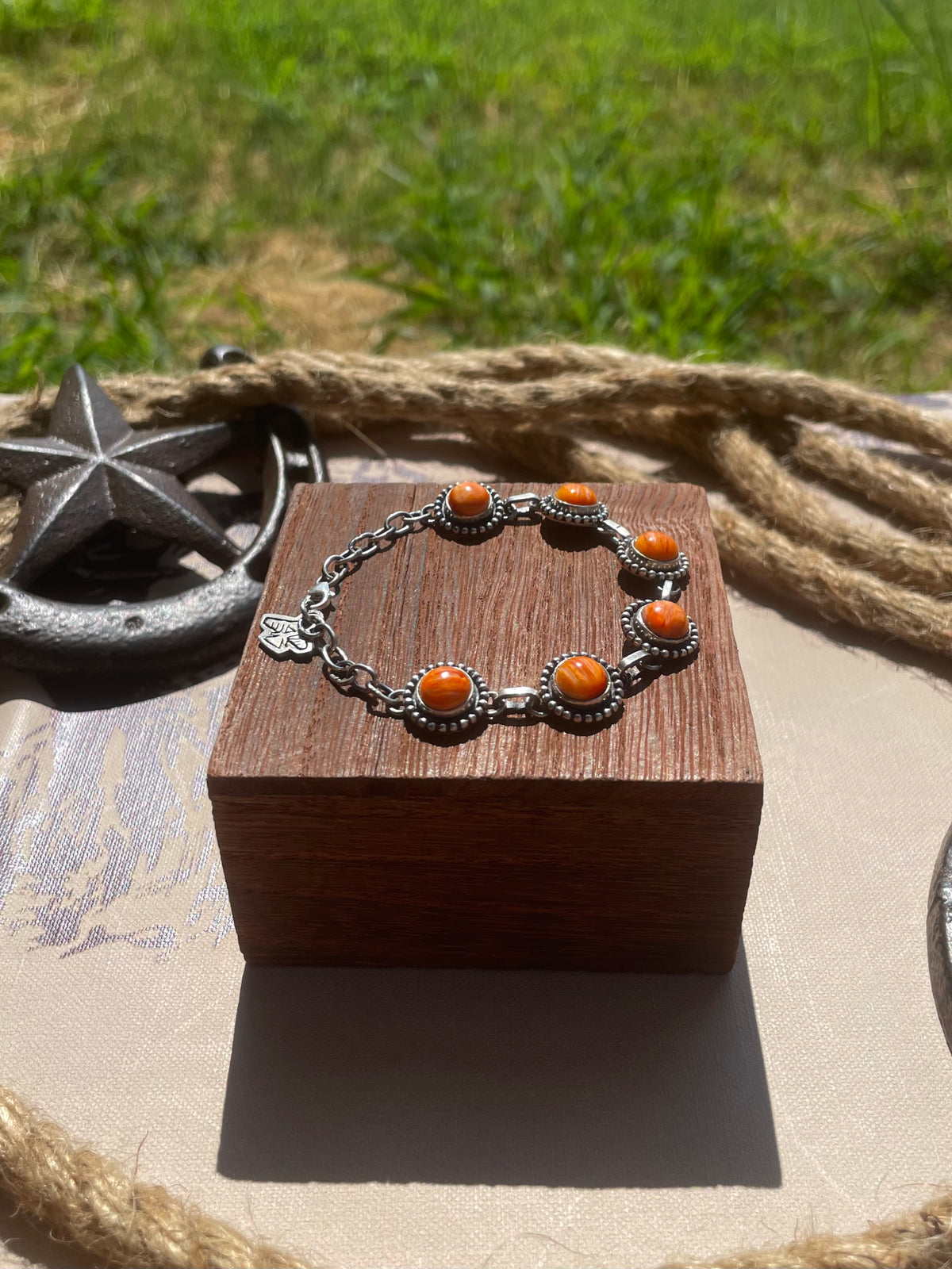 Orange Spiny Oyster Link Bracelet | 925 Sterling Silver G722