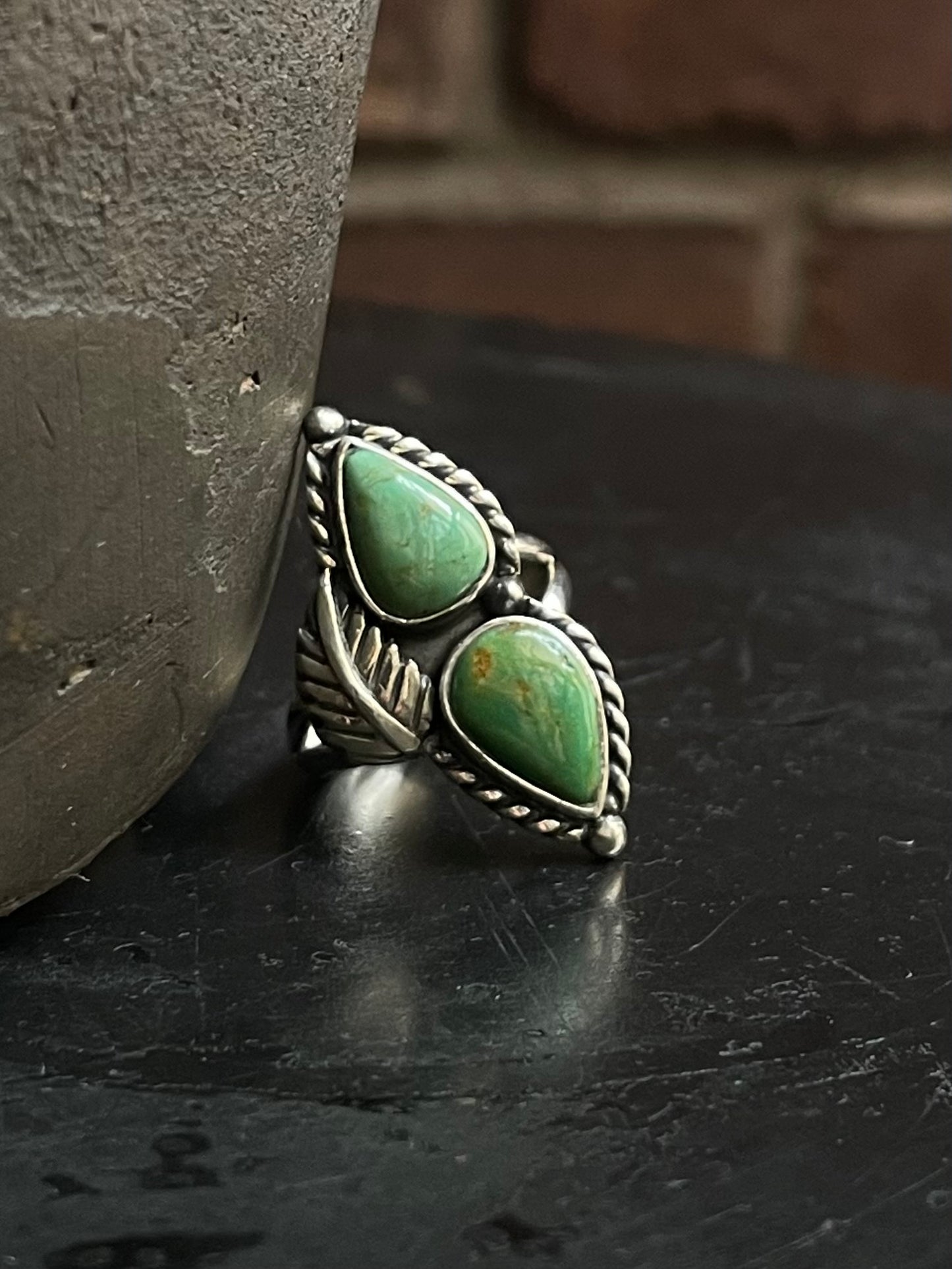 Kingman Turquoise Feather Ring Size 7 | 925 Sterling Silver Southwest E204