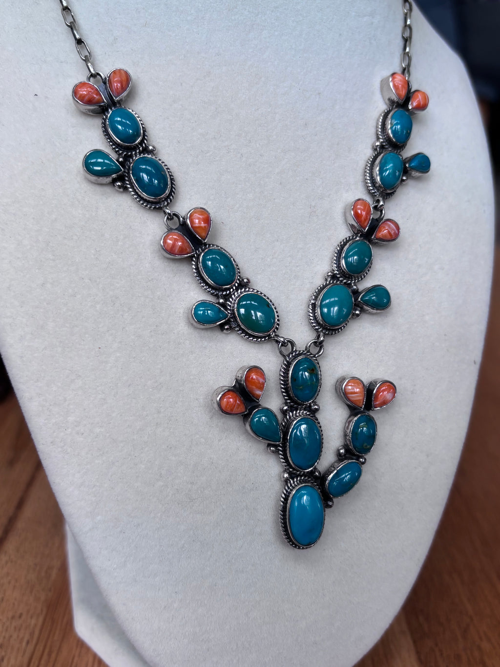 Turquoise Spiny Oyster Prickly Pear Necklace | 925 Sterling Silver A107