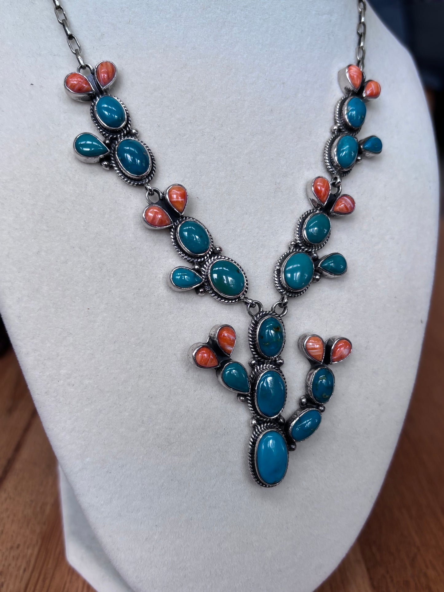 Turquoise Spiny Oyster Prickly Pear Necklace | 925 Sterling Silver A107
