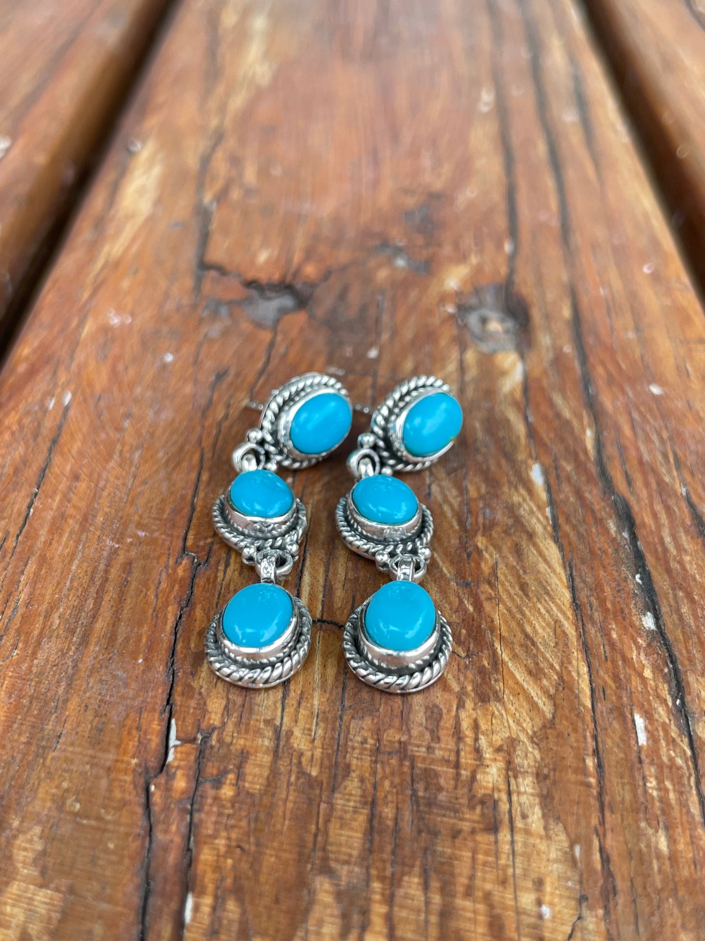 Kingman Turquoise Drop Stud Earrings | 925 Sterling Silver B972