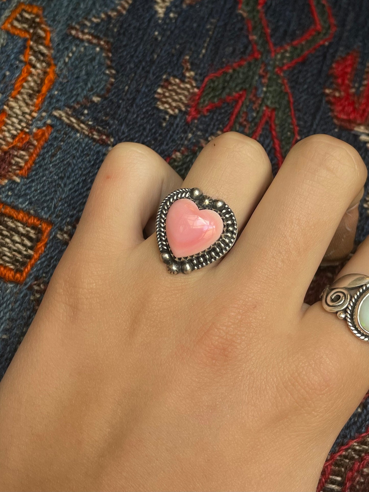 Pink Conch Heart Ring Size 7 | 925 Sterling Silver G107