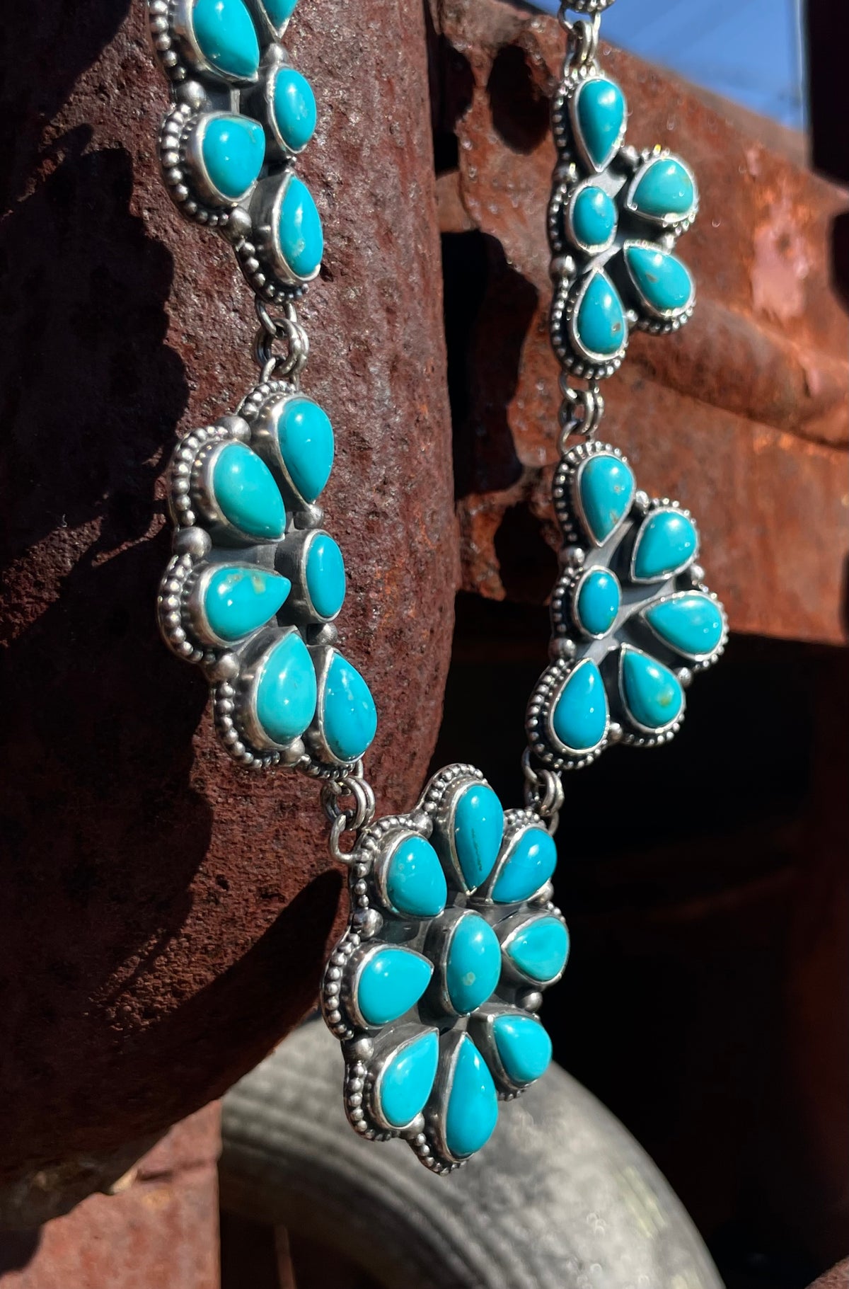 Kingman Turquoise Flower Necklace | 925 Sterling Silver G398