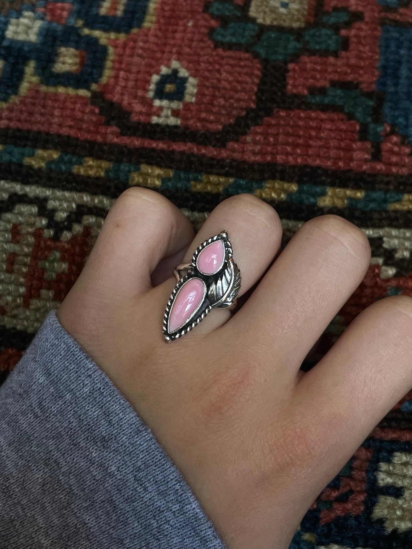Pink Conch Leaf Ring | Sterling Silver 925 | Size 6 C608
