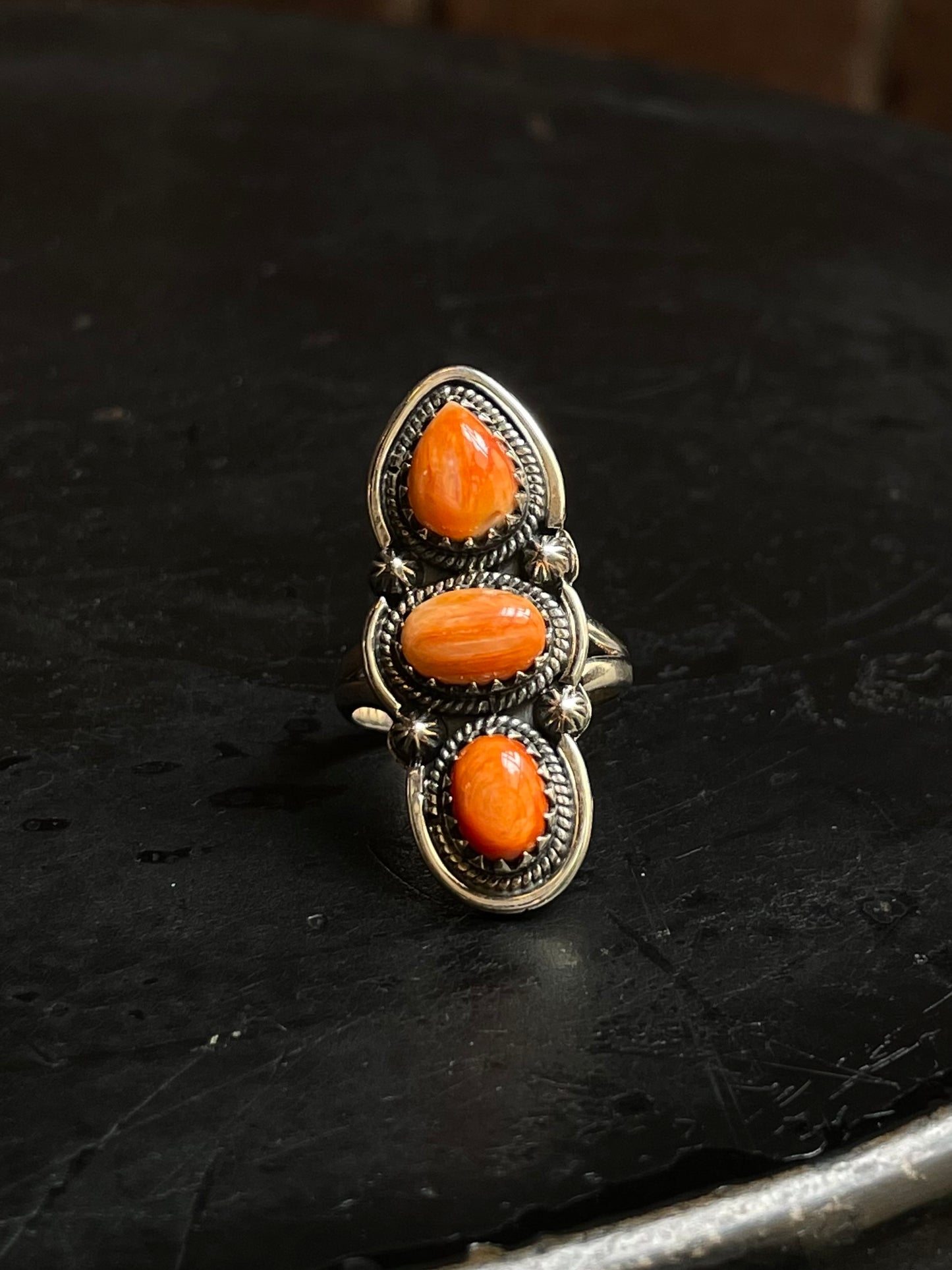 Spiny Oyster Triple Stone Ring Size 7 | 925 Sterling Silver Southwest E201