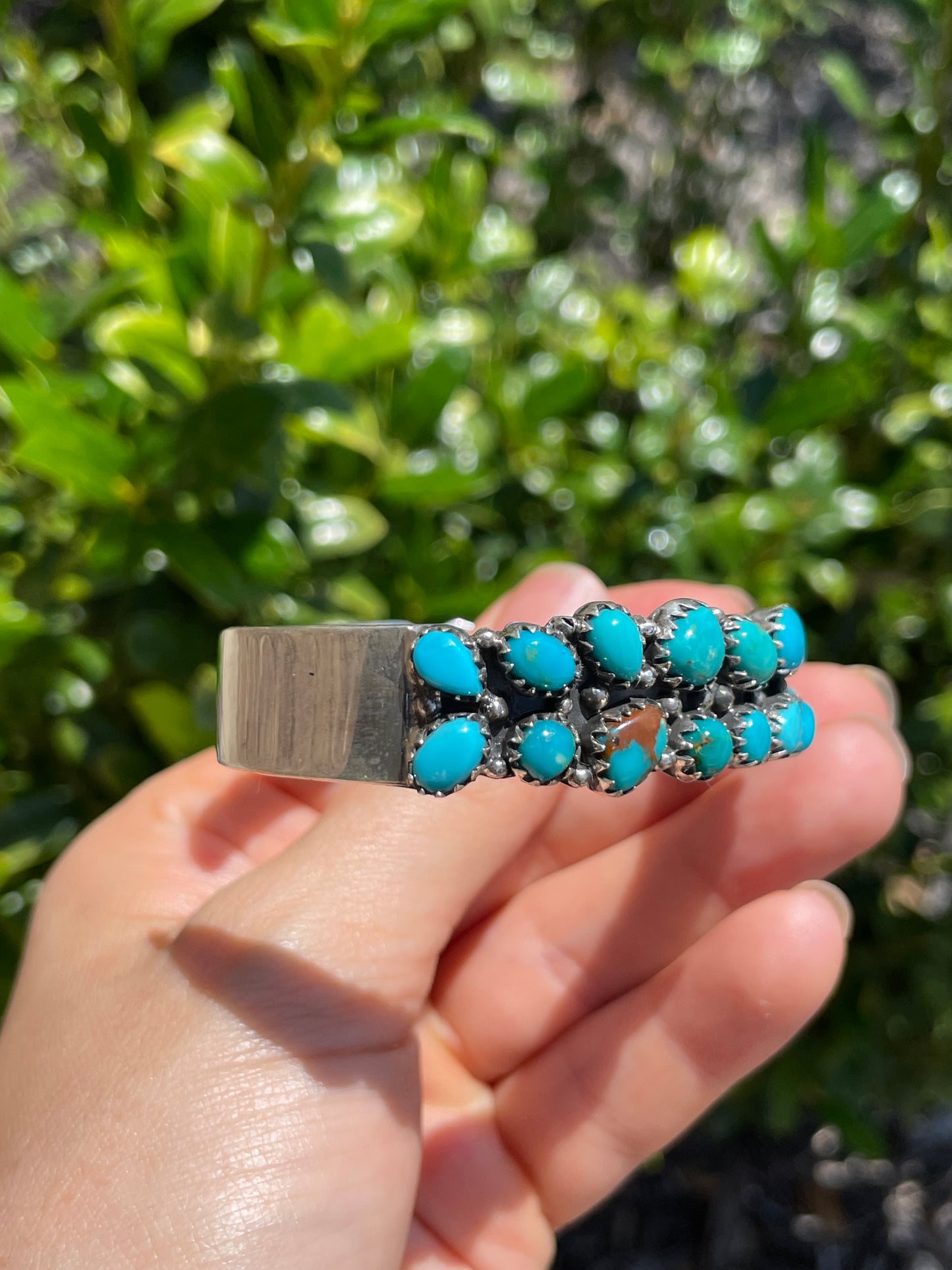 Kingman Turquoise Double Row Cuff Bracelet | 925 Sterling Silver D152
