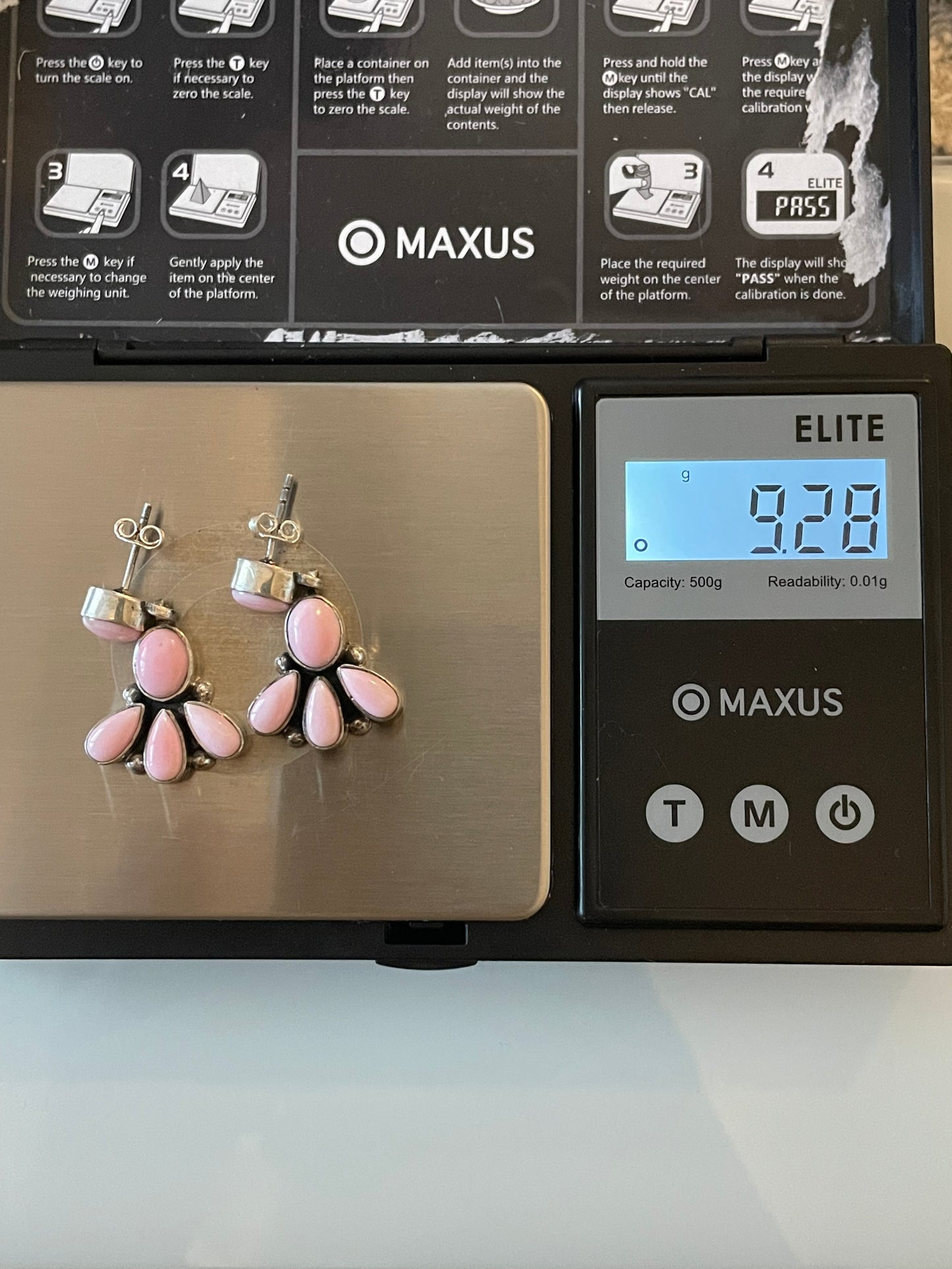Pink Conch Drop Stud Earrings | Multi Stone Cluster Sterling Silver E674