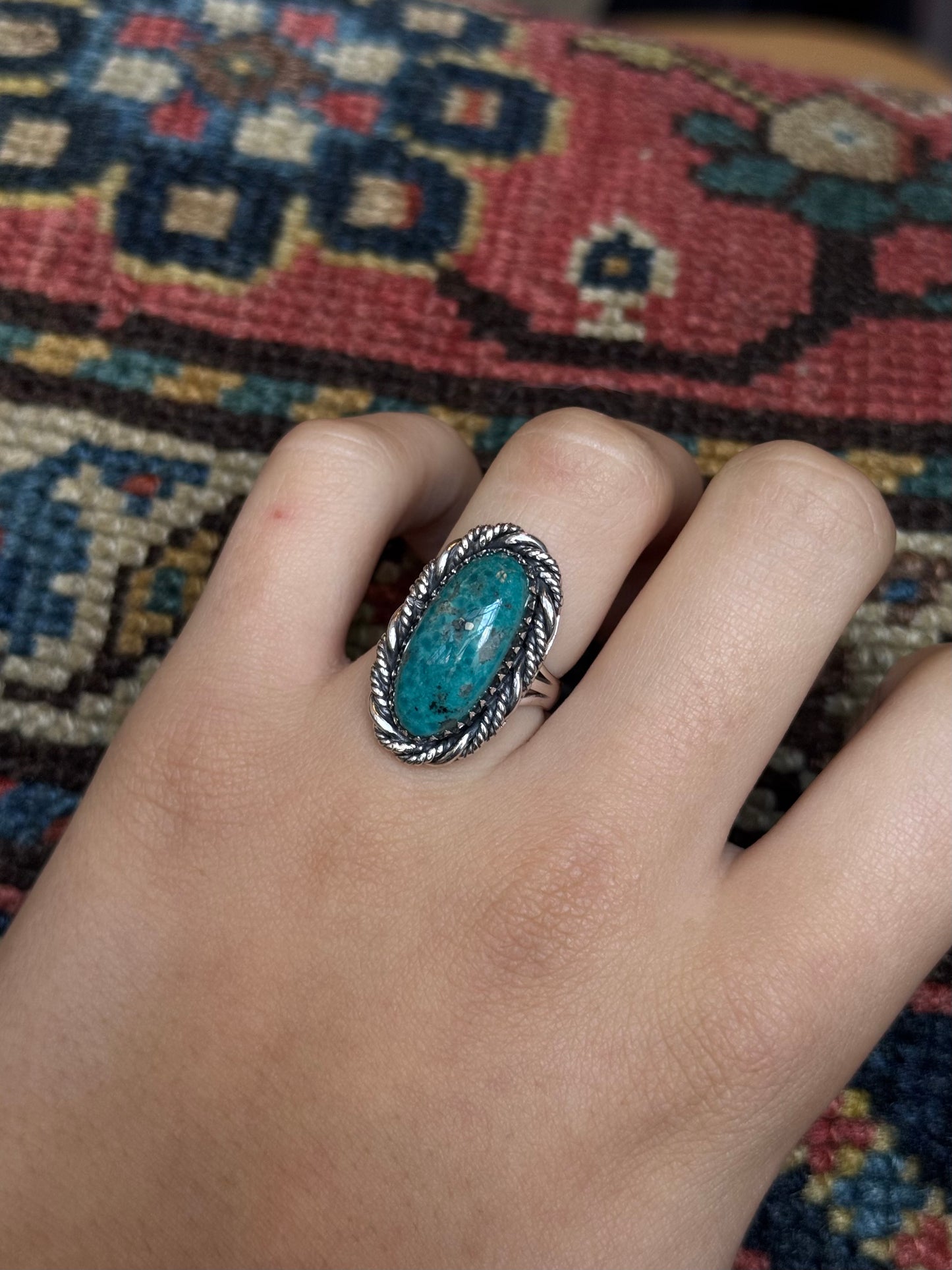 Turquoise Oval Ring | Sterling Silver | Size 6 | C144