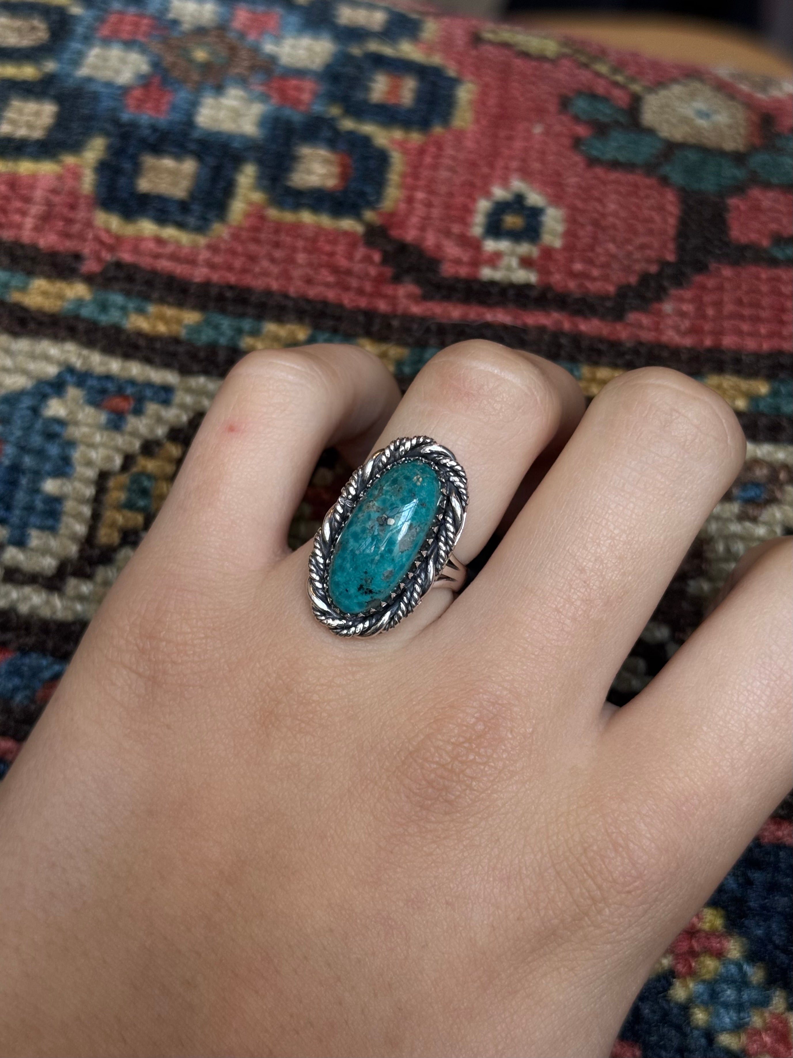 Turquoise Oval Ring | Sterling Silver | Size 6 | C144
