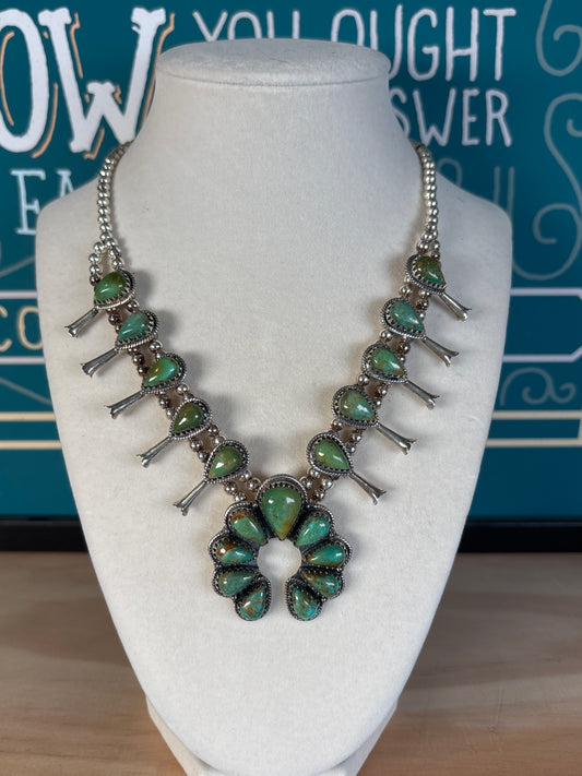 Green Turquoise Naja Squash Blossom Necklace | 925 Sterling Silver