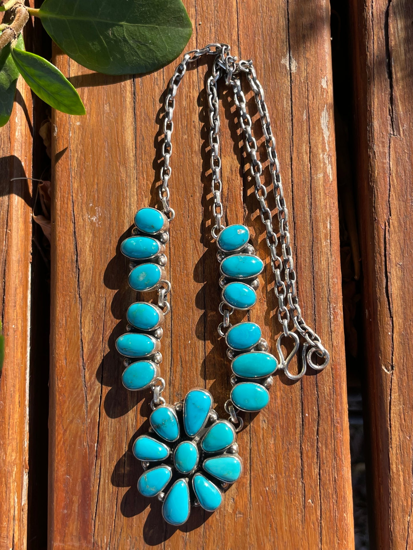 Kingman Turquoise Flower Necklace | Sterling Silver 925 Cluster |B889