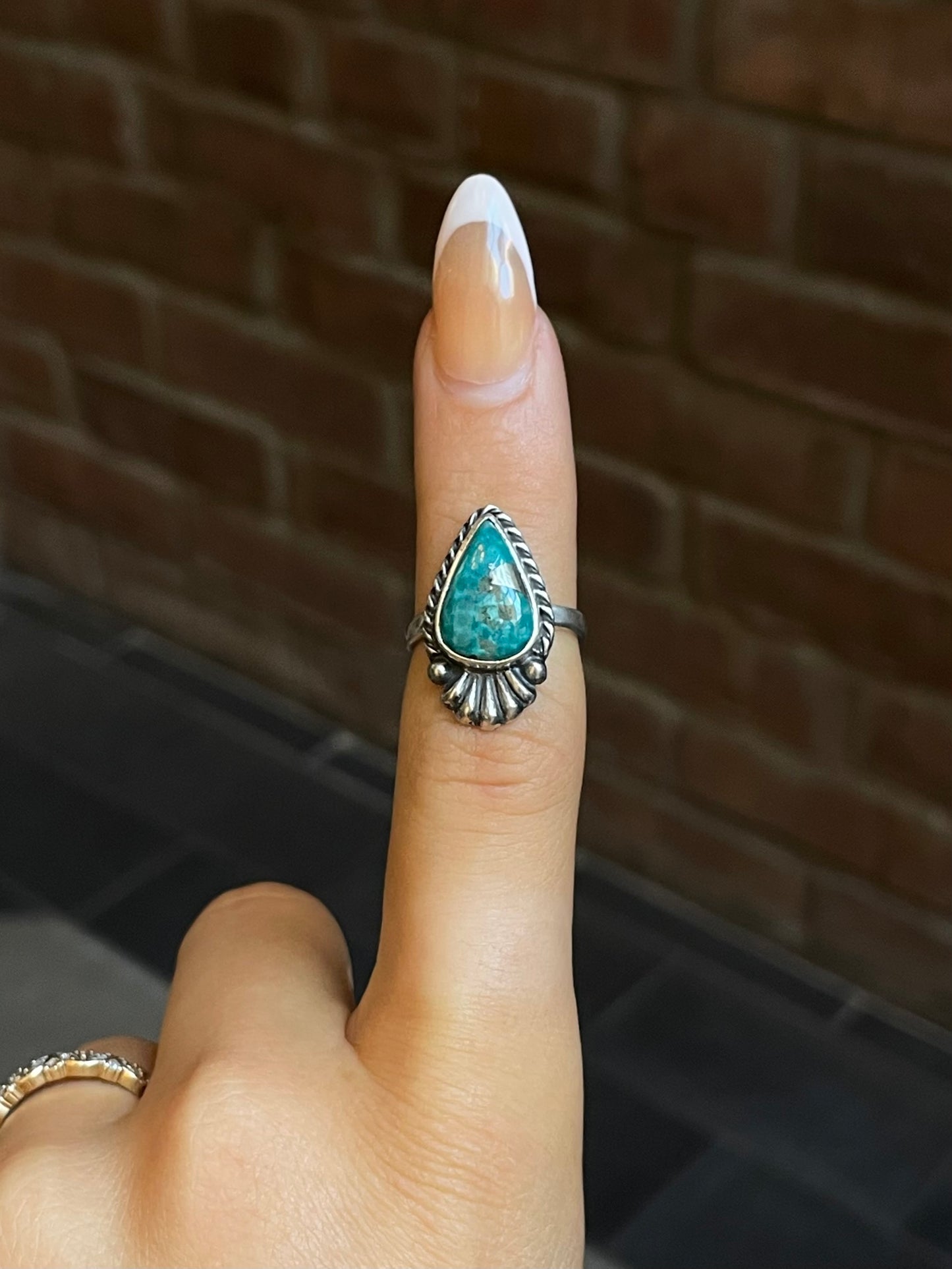 Turquoise Tear Drop Ring Size 6 | Sterling Silver E877