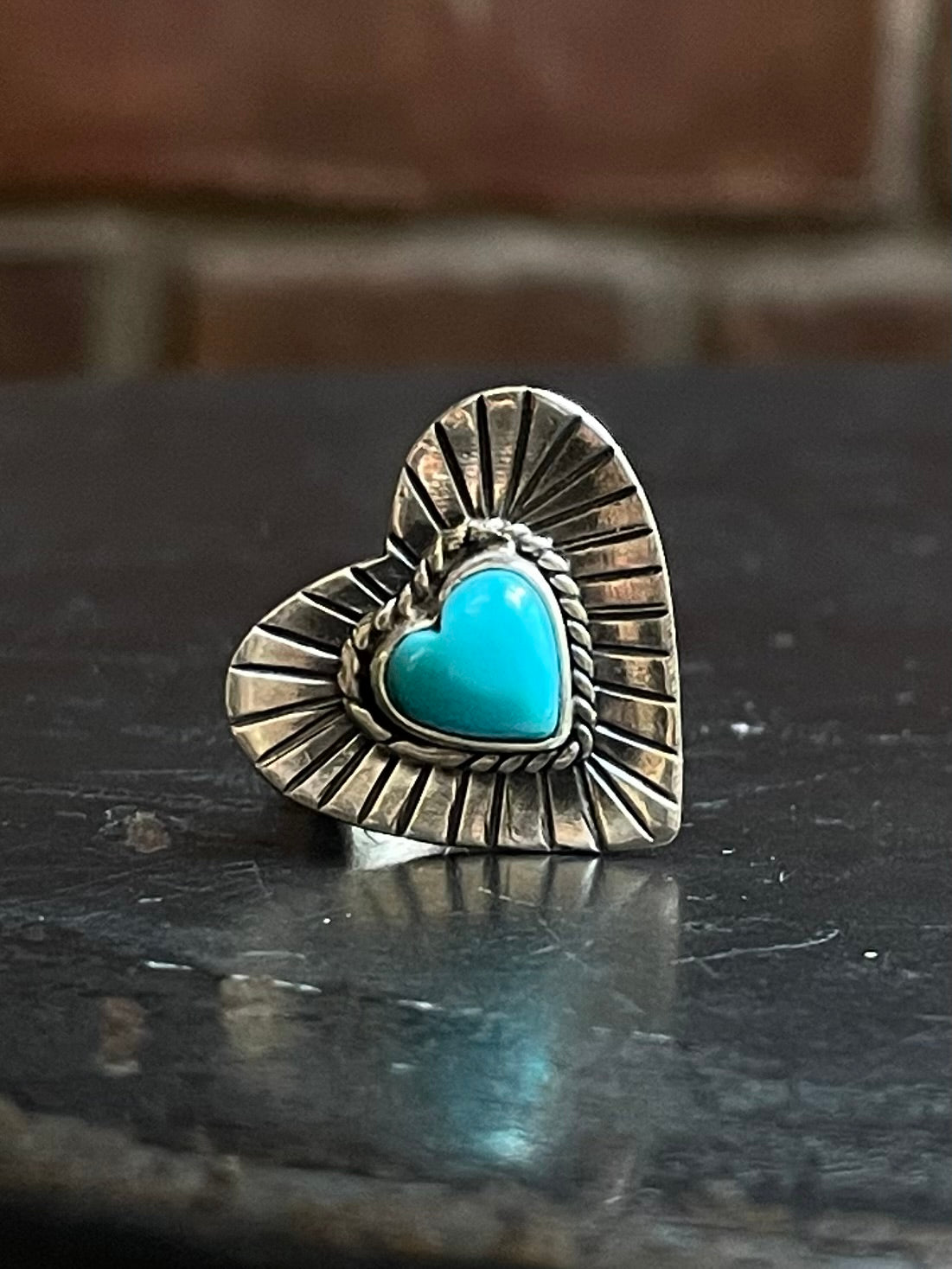 Turquoise Heart Ring Size 7.25 | Sterling Silver E889