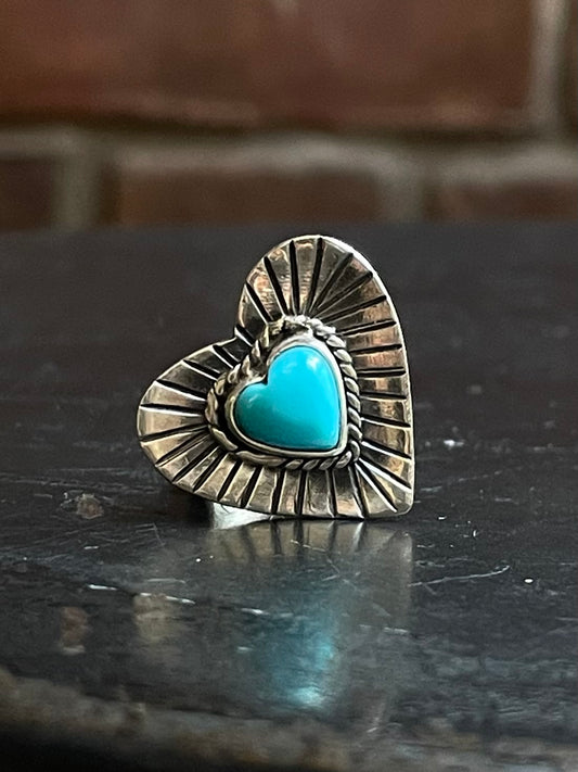 Turquoise Heart Ring Size 7.25 | Sterling Silver E889
