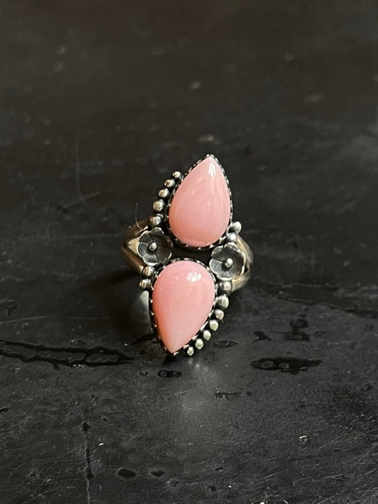 Pink Conch Double Stone Ring Size 6 | 925 Sterling Silver Southwest E170
